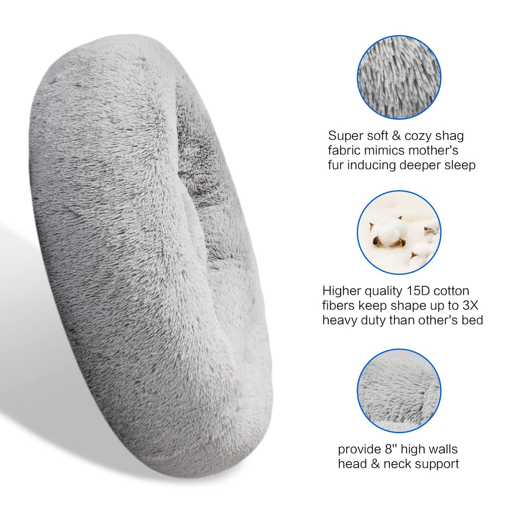 SAVFOX Plush Calming Donut Dog Bed – Washable Faux Fur Bed for Small to XXL Dogs & Cats