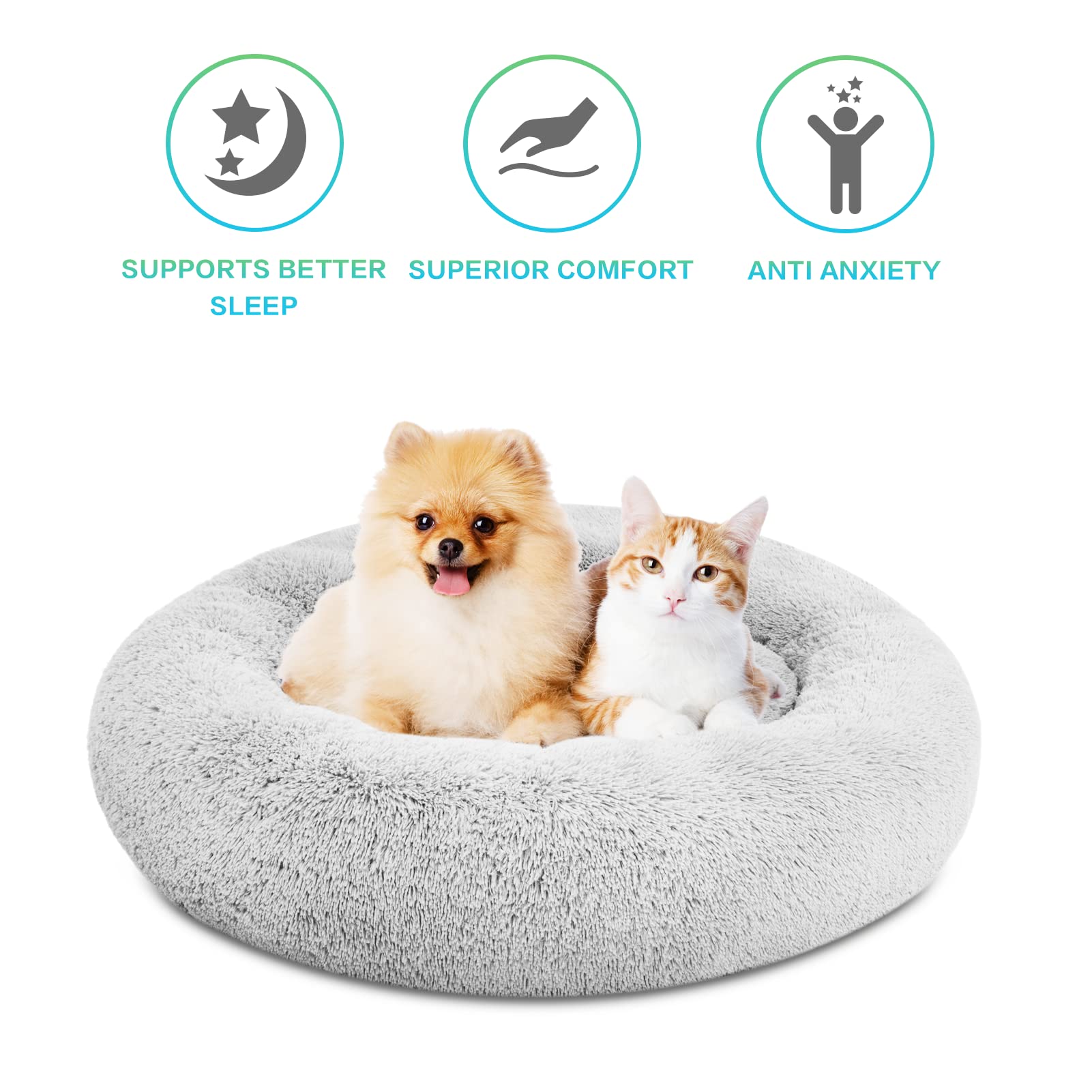 SAVFOX Plush Calming Donut Dog Bed – Washable Faux Fur Bed for Small to XXL Dogs & Cats