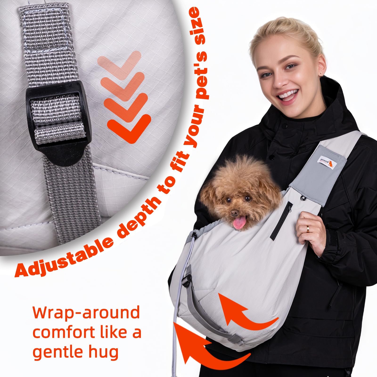 SENIOR BUDDAY Dog Carrier Sling for Small Dogs & Cats Up to 20 lbs – Grey, Hands-Free Travel