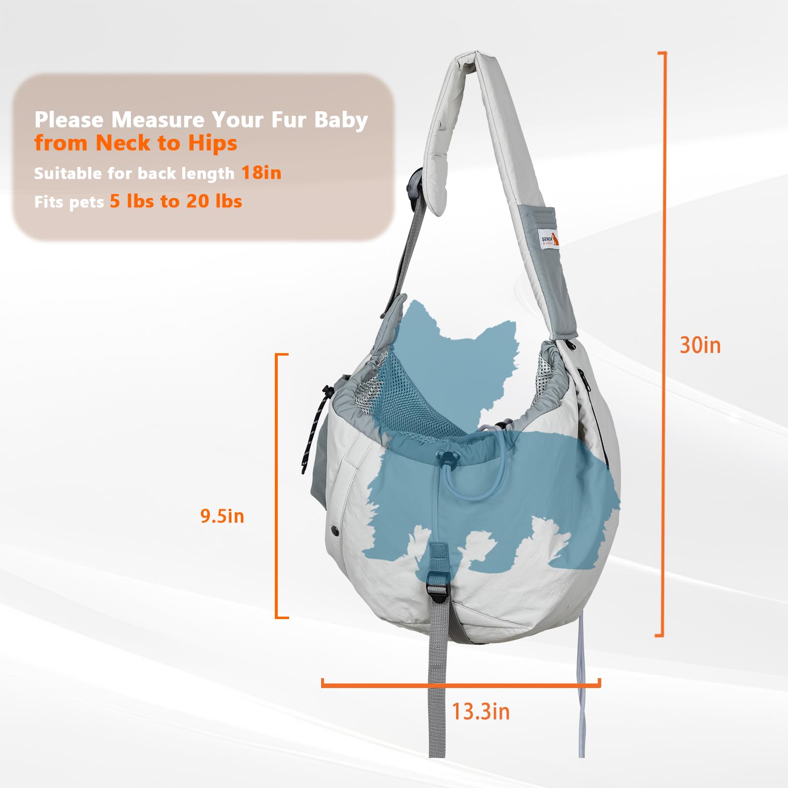 SENIOR BUDDAY Dog Carrier Sling for Small Dogs & Cats Up to 20 lbs – Grey, Hands-Free Travel