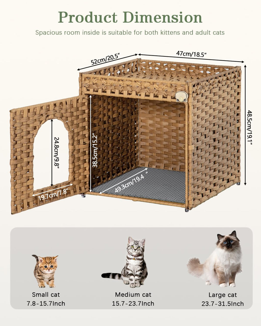 SETVSON Cat Litter Box Enclosure Furniture – Hidden Litter Box with Handwoven Rattan (Natural)