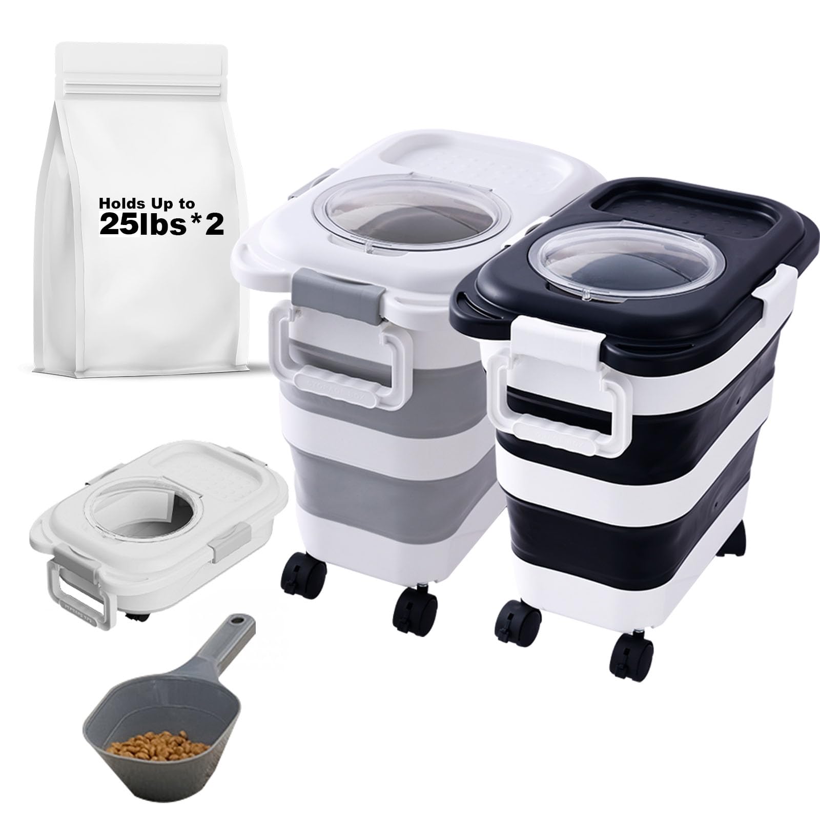 SEWIU 2-Pack 25 lb Dog Food Storage Container – Collapsible, Moisture-Proof with Scoop