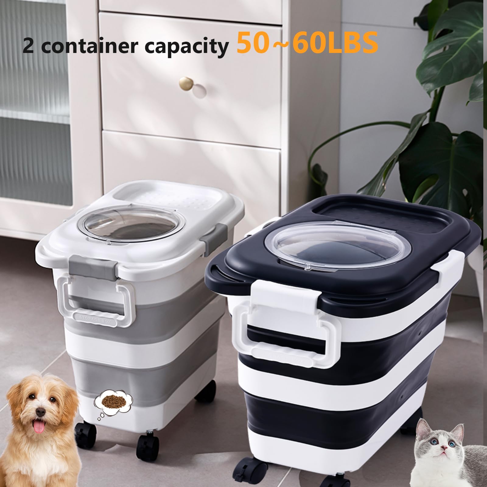 SEWIU 2-Pack 25 lb Dog Food Storage Container – Collapsible, Moisture-Proof with Scoop