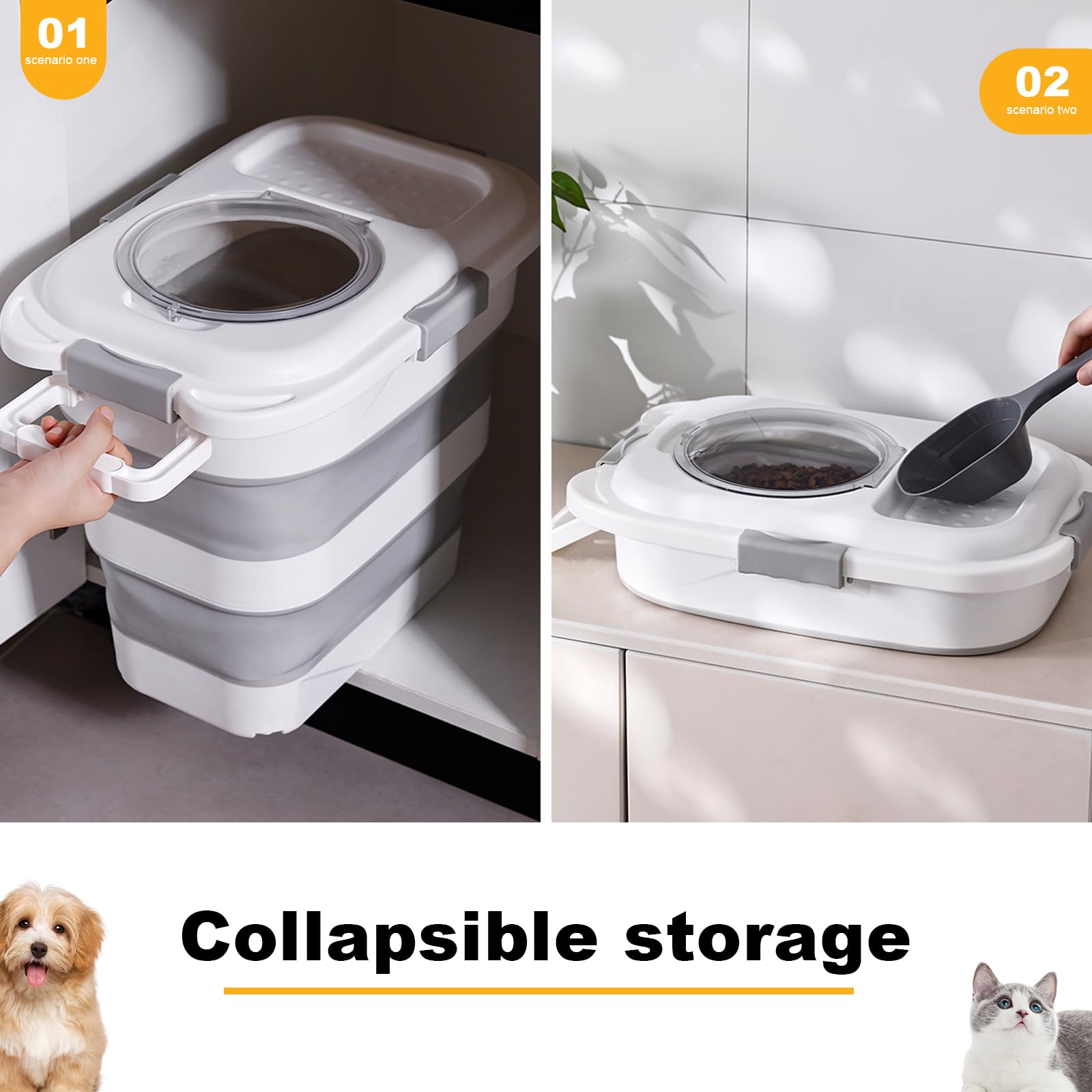 SEWIU 2-Pack 25 lb Dog Food Storage Container – Collapsible, Moisture-Proof with Scoop