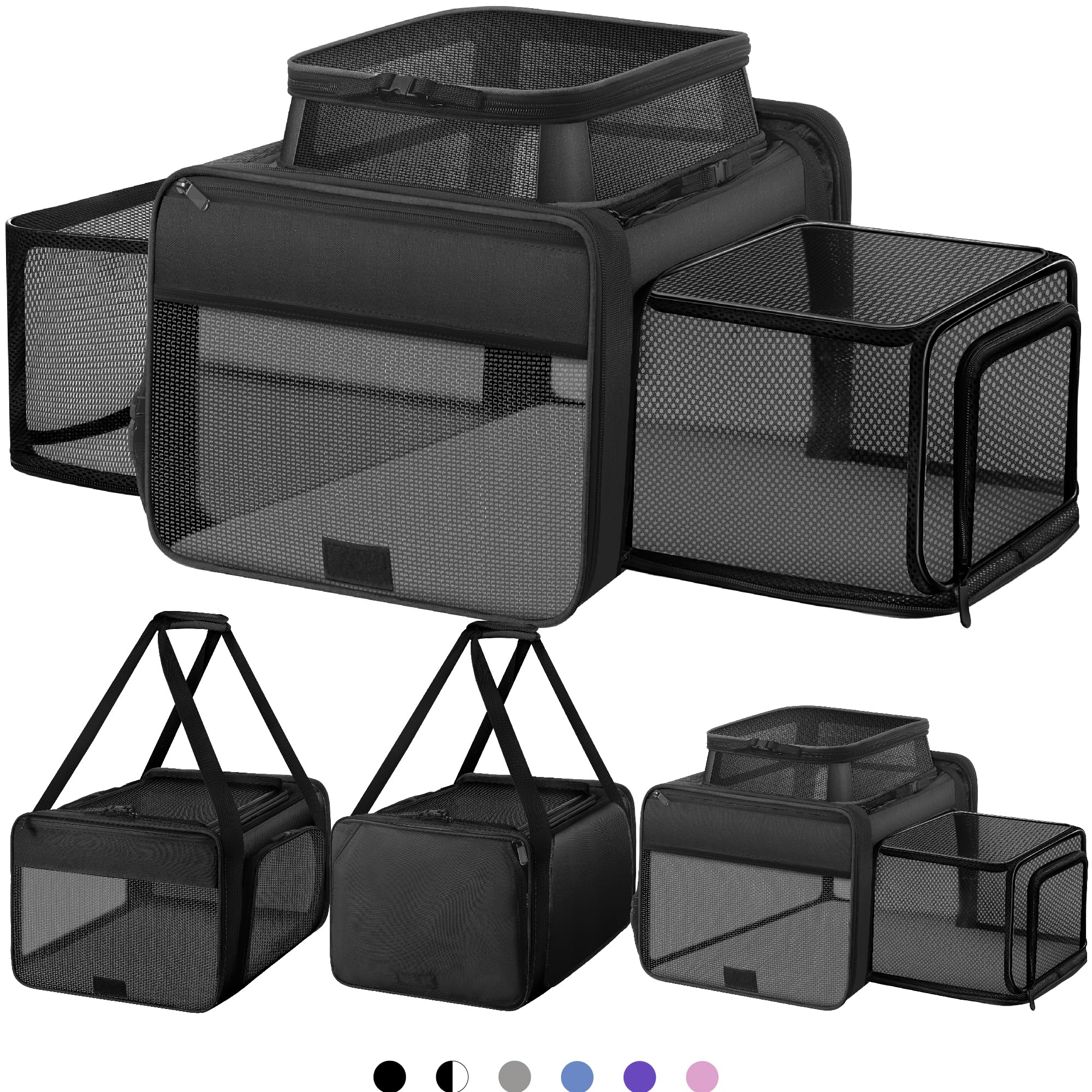 SHARLOVY Top and 2 Sides Expandable Pet Carrier – TSA Airline Approved 17x11x9.5, Black