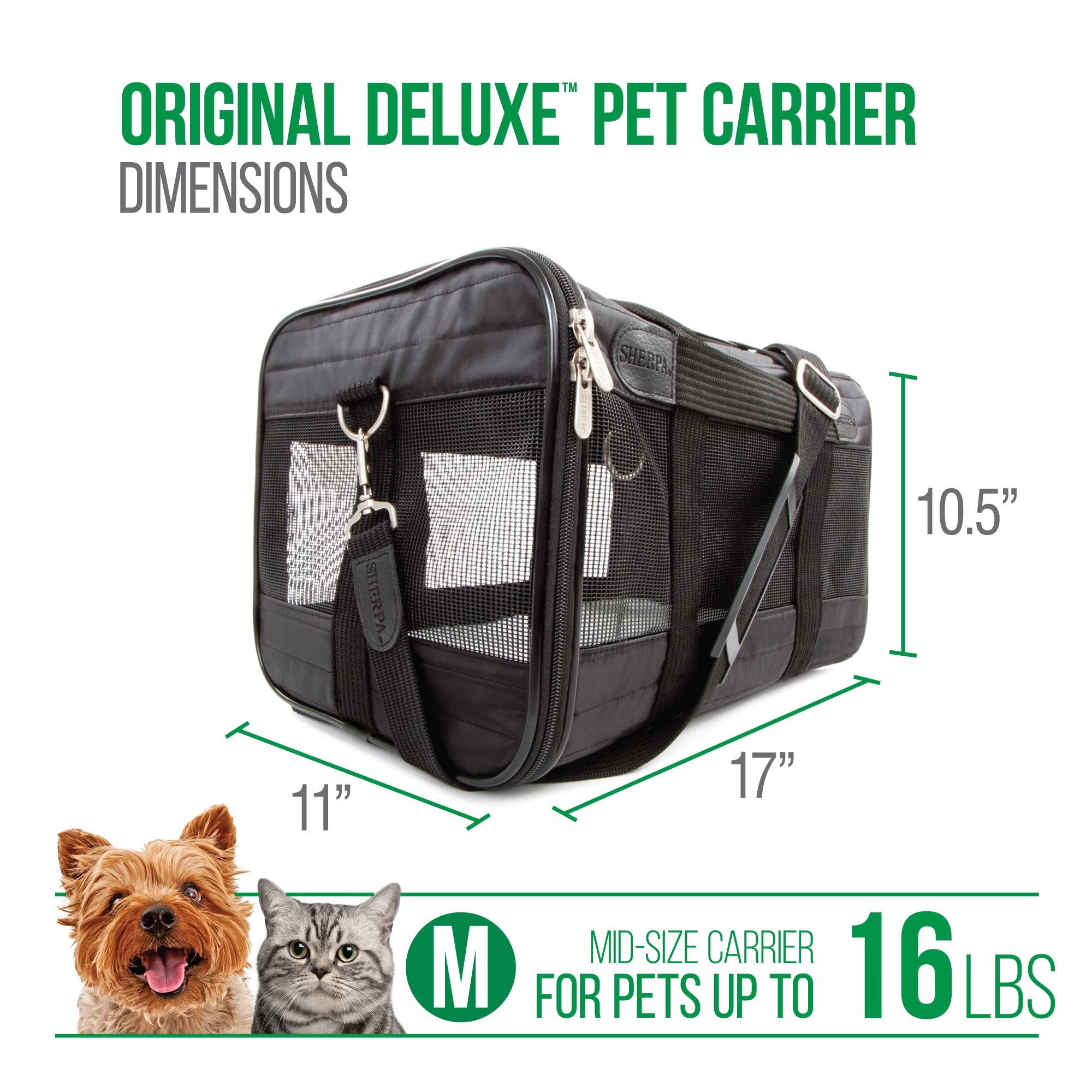 Sherpa Original Deluxe Travel Pet Carrier (Medium) – Airline Approved & Guaranteed On Board – Black