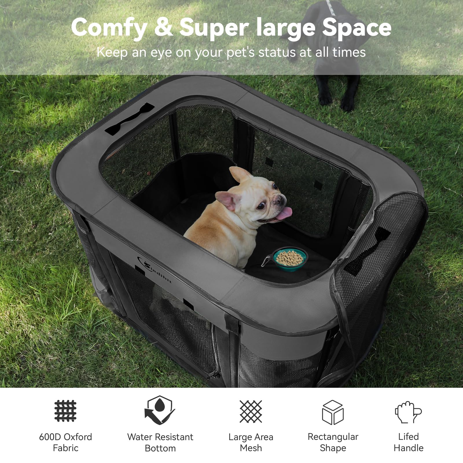 Siedihit Large Dark Grey Dog Cat Playpen – Foldable Indoor/Outdoor Pet Kennel Tent