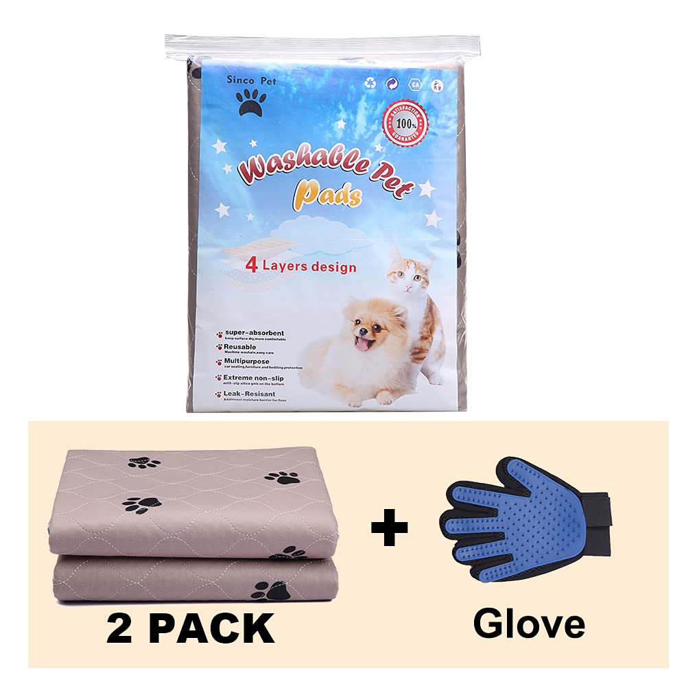 SincoPet Washable Dog Pee Pads with Gloves – 4-Layer, Waterproof, Reusable