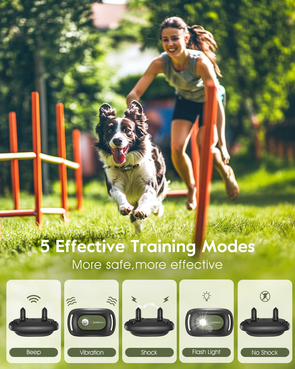 SLOPEHILL Dog Training Collar 2-Pack — 4200ft Remote, IP68 Waterproof, Beep, Vibration, Light, No Shock