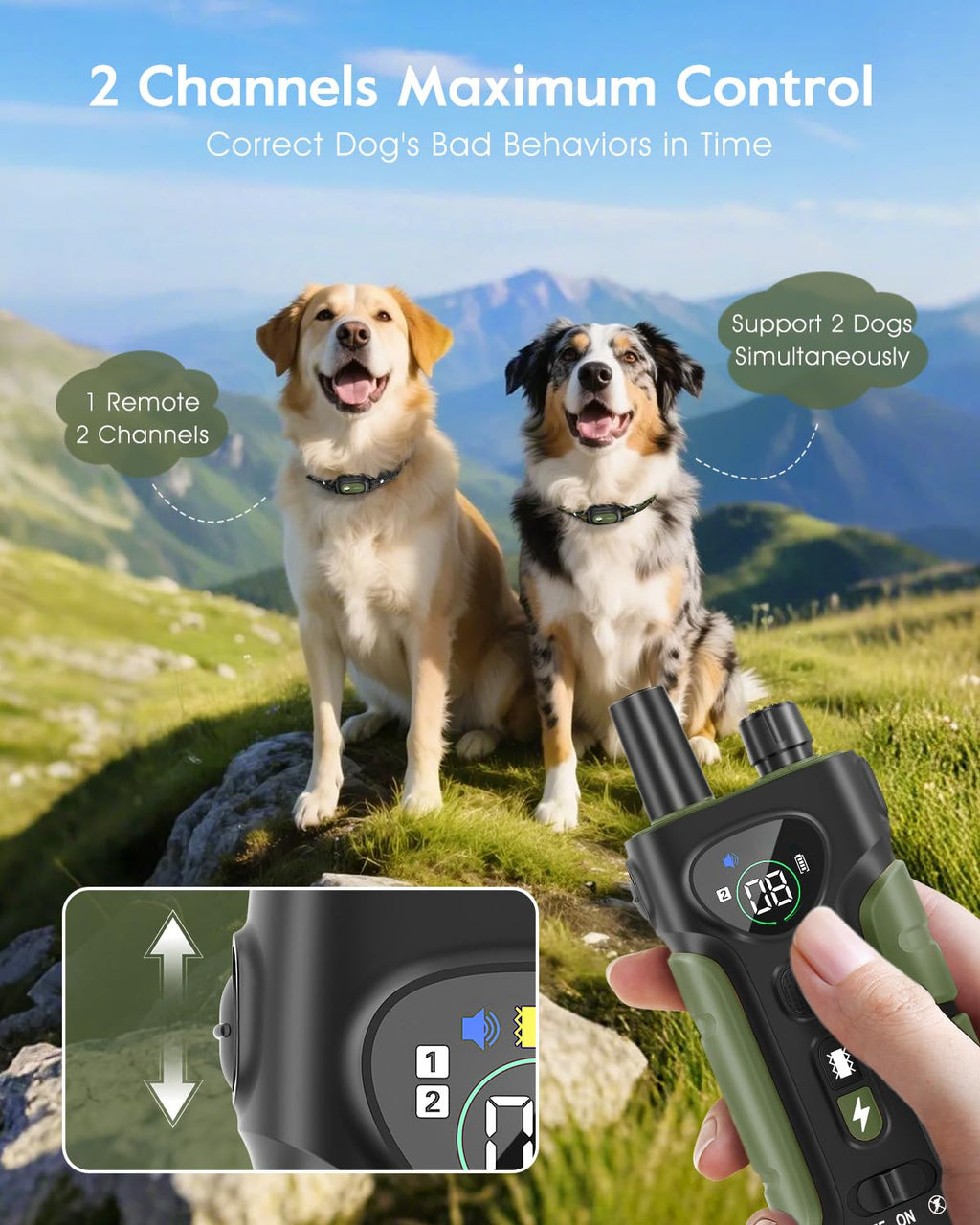 SLOPEHILL Dog Training Collar 2-Pack — 4200ft Remote, IP68 Waterproof, Beep, Vibration, Light, No Shock