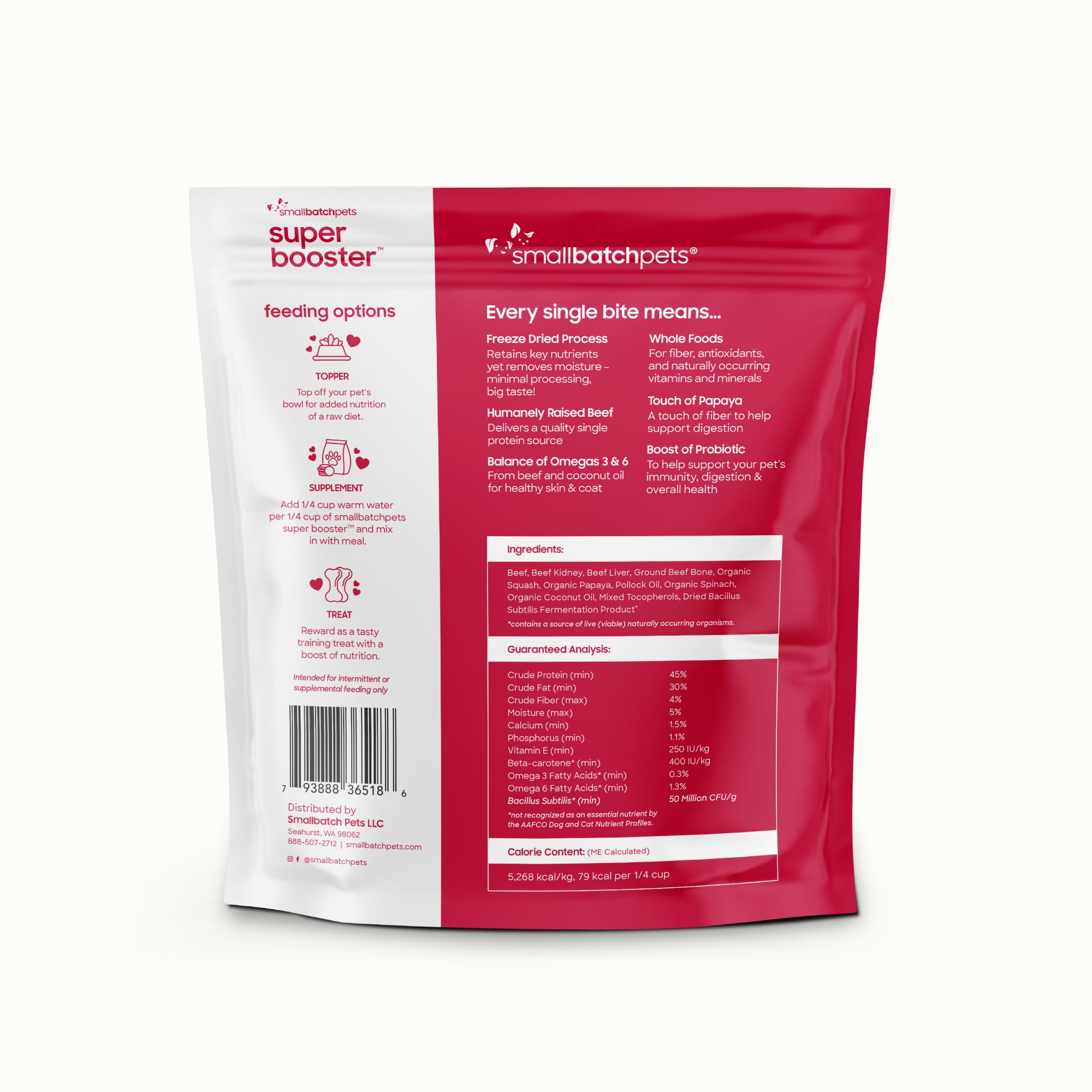 smallbatch Freeze Dried Dog Treats – Probiotic Superfood Topper, Grain-Free Beef Bites, Made in USA (18 oz)