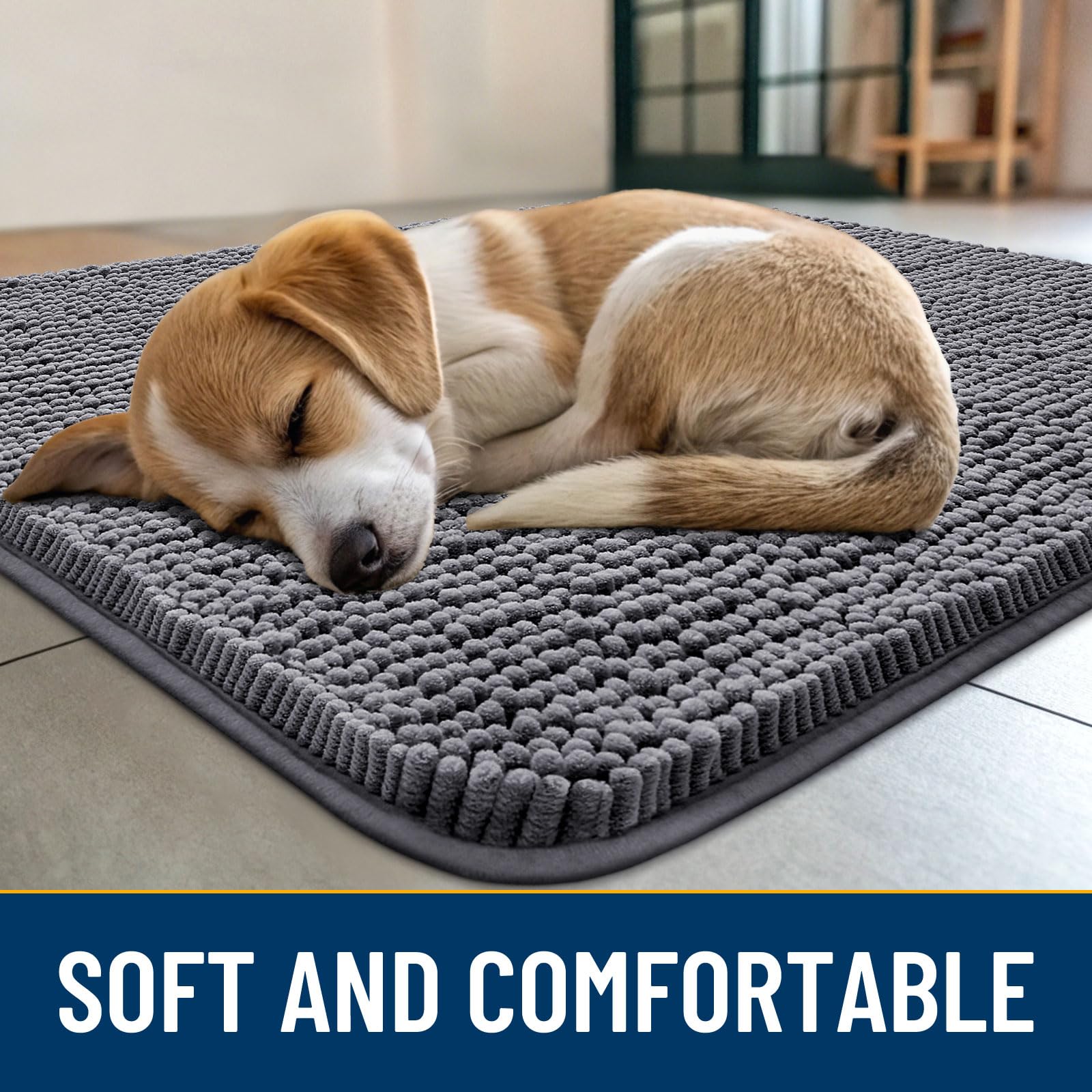 Smiry Dog Door Mat 40x32 — Absorbs Moisture & Dirt, Non-Slip Indoor Doormat (Dark Grey)