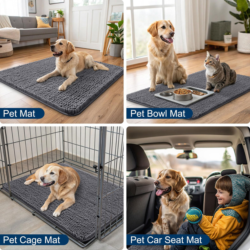Smiry Dog Door Mat 40x32 — Absorbs Moisture & Dirt, Non-Slip Indoor Doormat (Dark Grey)
