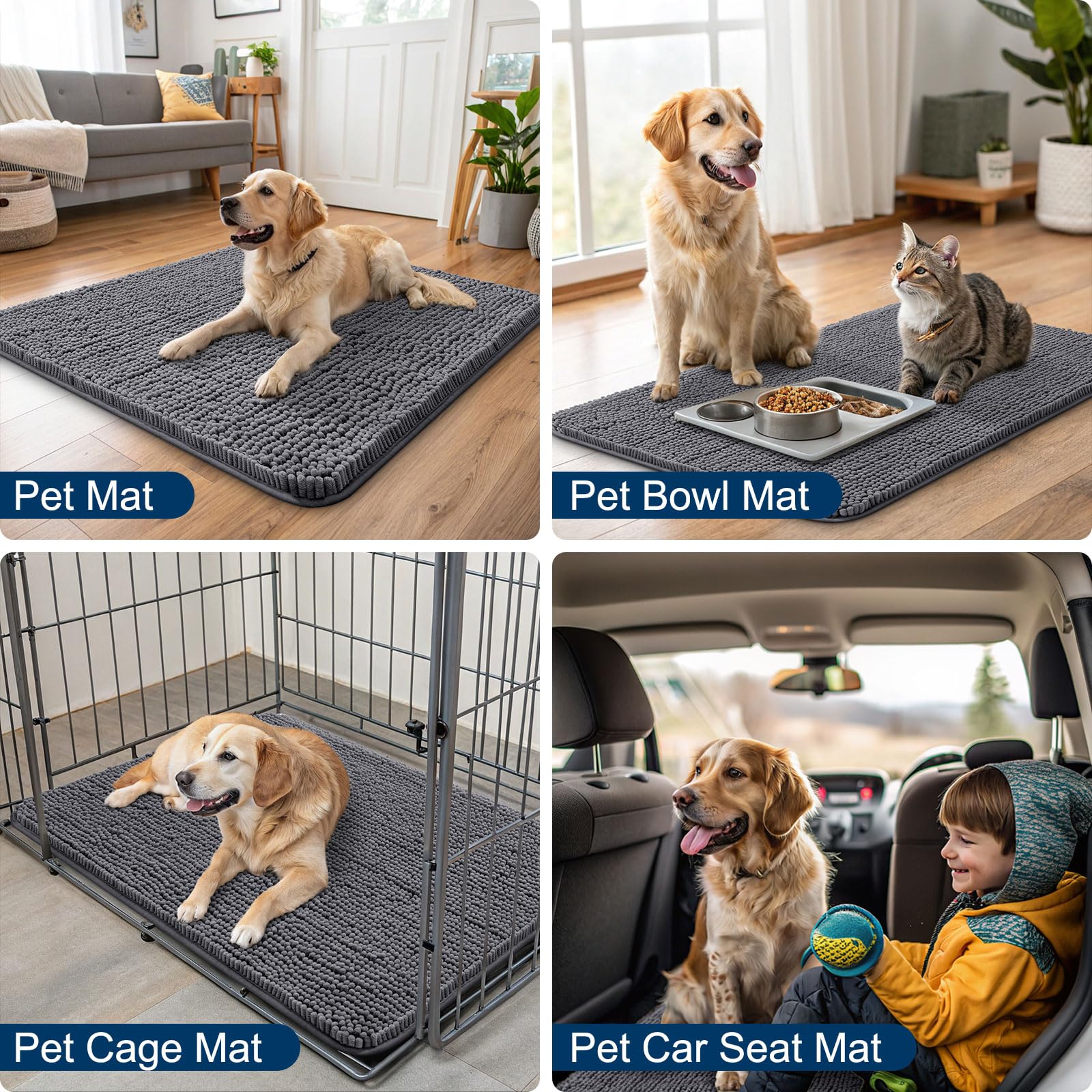 Smiry Dog Door Mat 40x32 — Absorbs Moisture & Dirt, Non-Slip Indoor Doormat (Dark Grey)