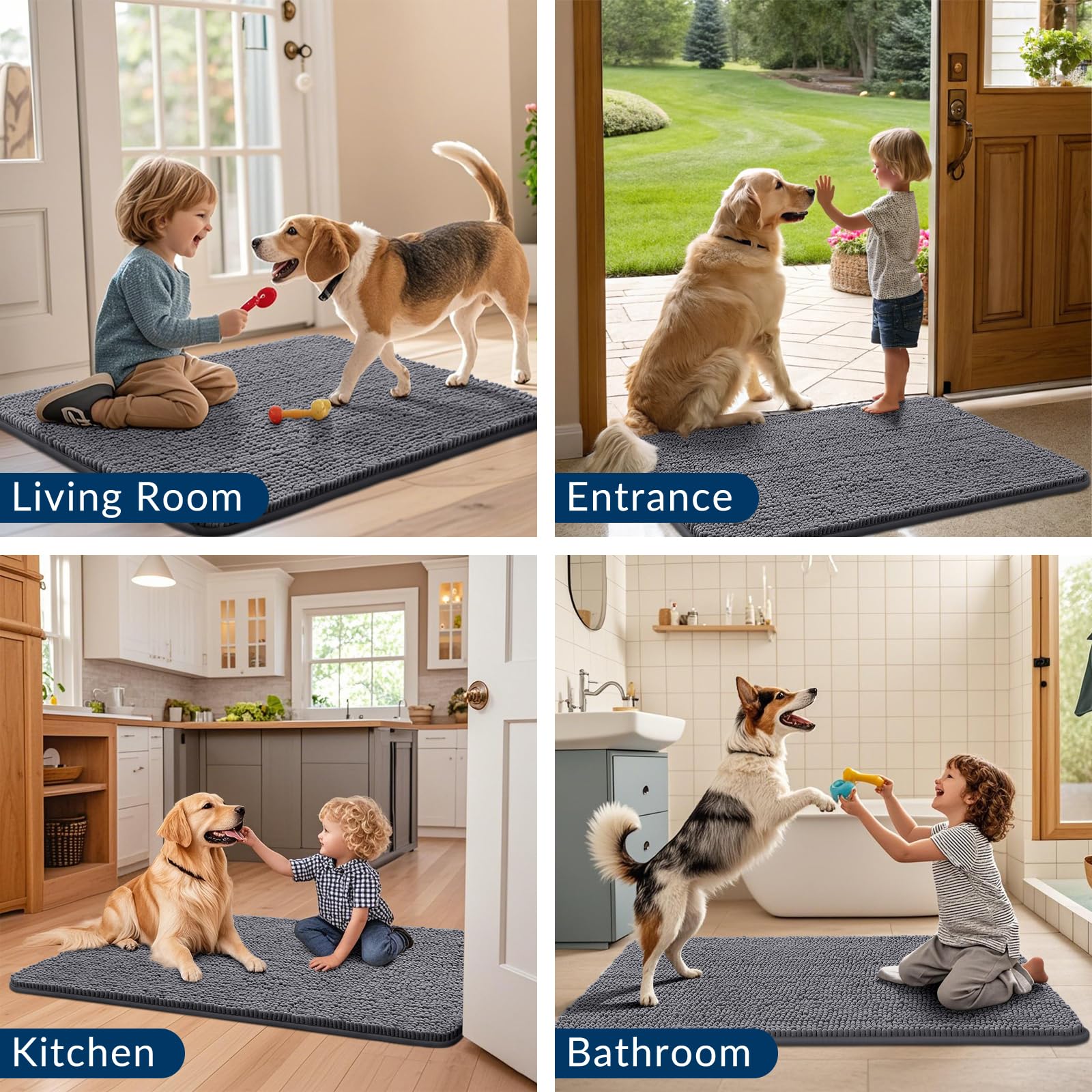 Smiry Dog Door Mat 40x32 — Absorbs Moisture & Dirt, Non-Slip Indoor Doormat (Dark Grey)