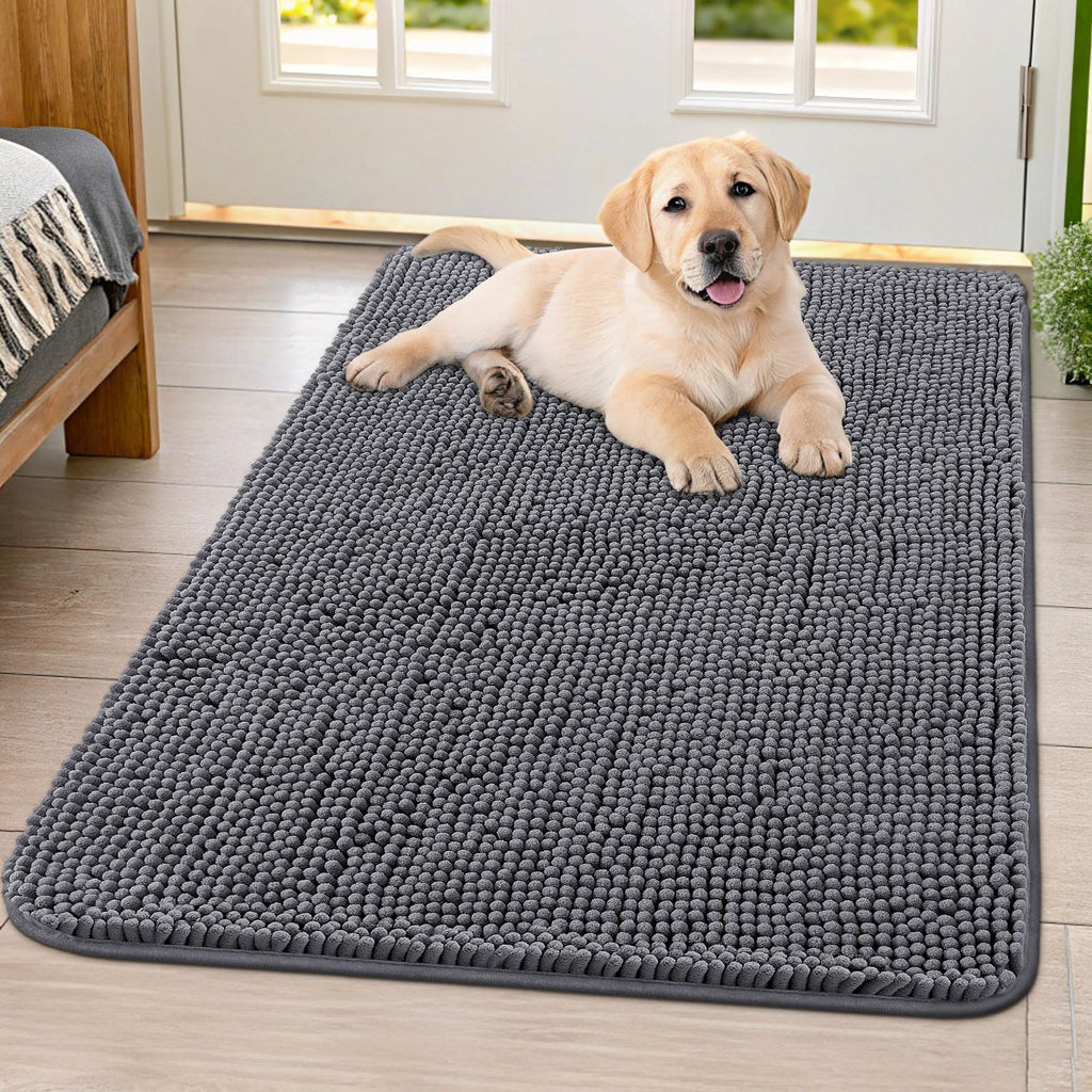 Smiry Dog Door Mat 40x32 — Absorbs Moisture & Dirt, Non-Slip Indoor Doormat (Dark Grey)