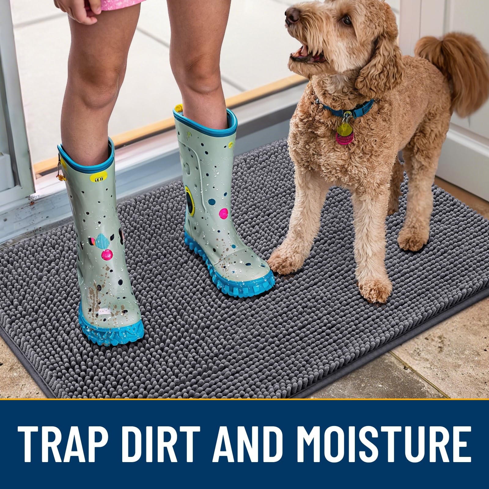 Smiry Dog Door Mat 40x32 — Absorbs Moisture & Dirt, Non-Slip Indoor Doormat (Dark Grey)