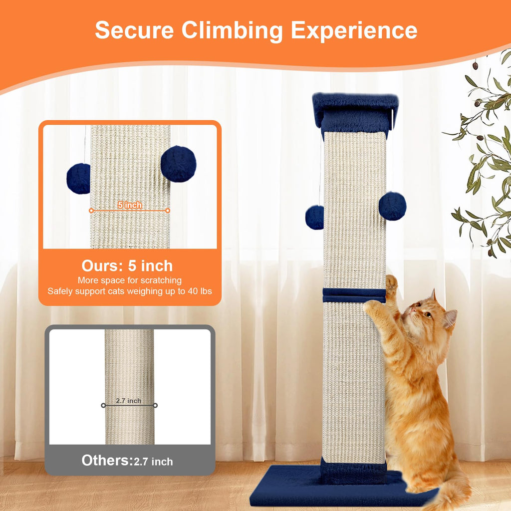 SOCATER Cat Scratching Post 33 Inch Nature Sisal – Large Indoor Scratch Post for All Breeds (Blue)