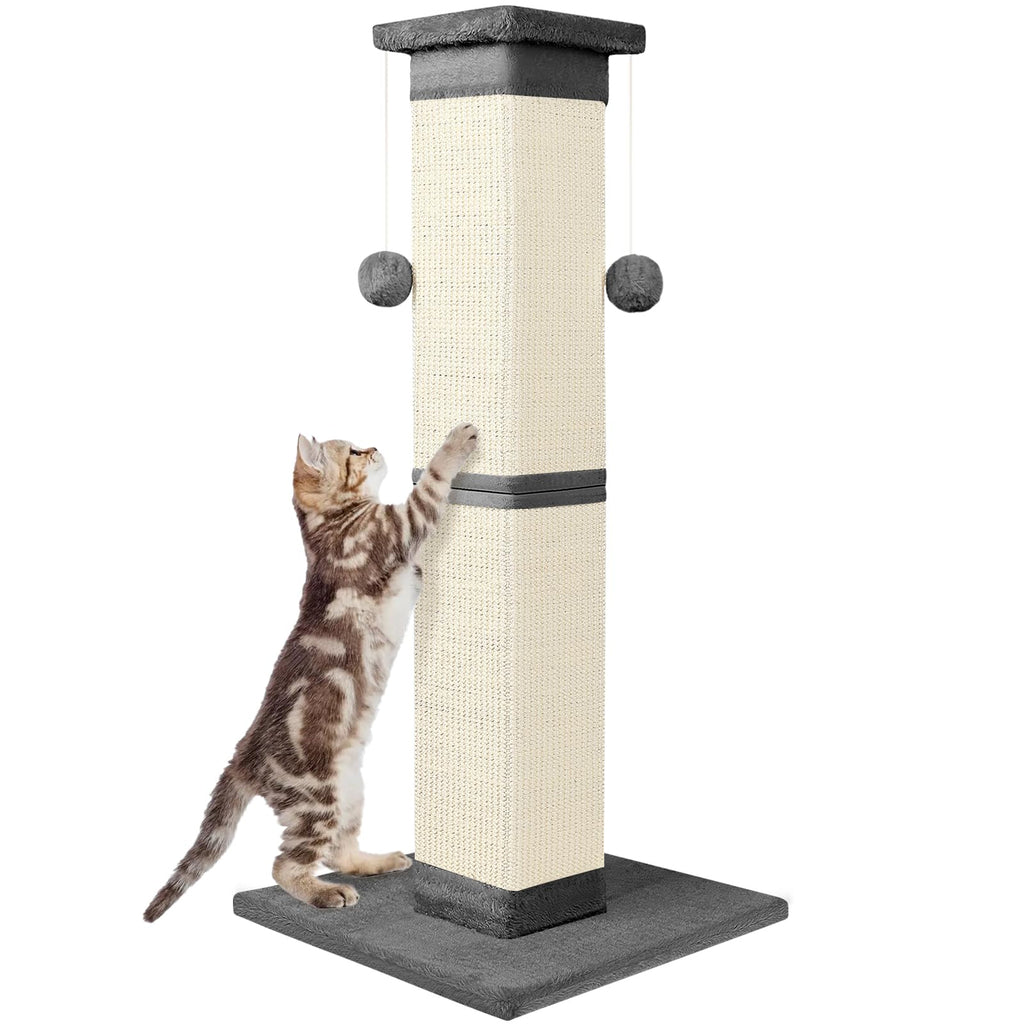 SOCATER Cat Scratching Post 33-Inch – Natural Sisal, Indoor Cats, Grey