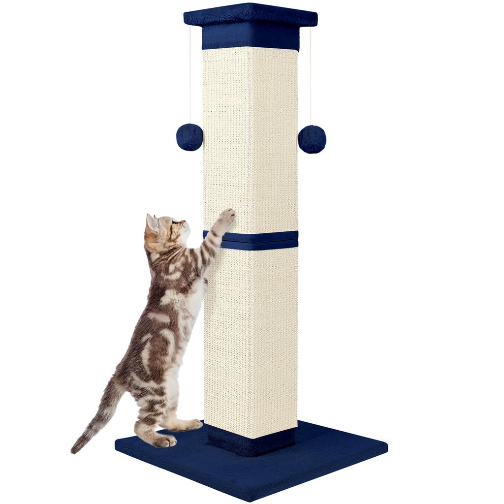 SOCATER Cat Scratching Post 33 Inch Nature Sisal – Large Indoor Scratch Post for All Breeds (Blue)