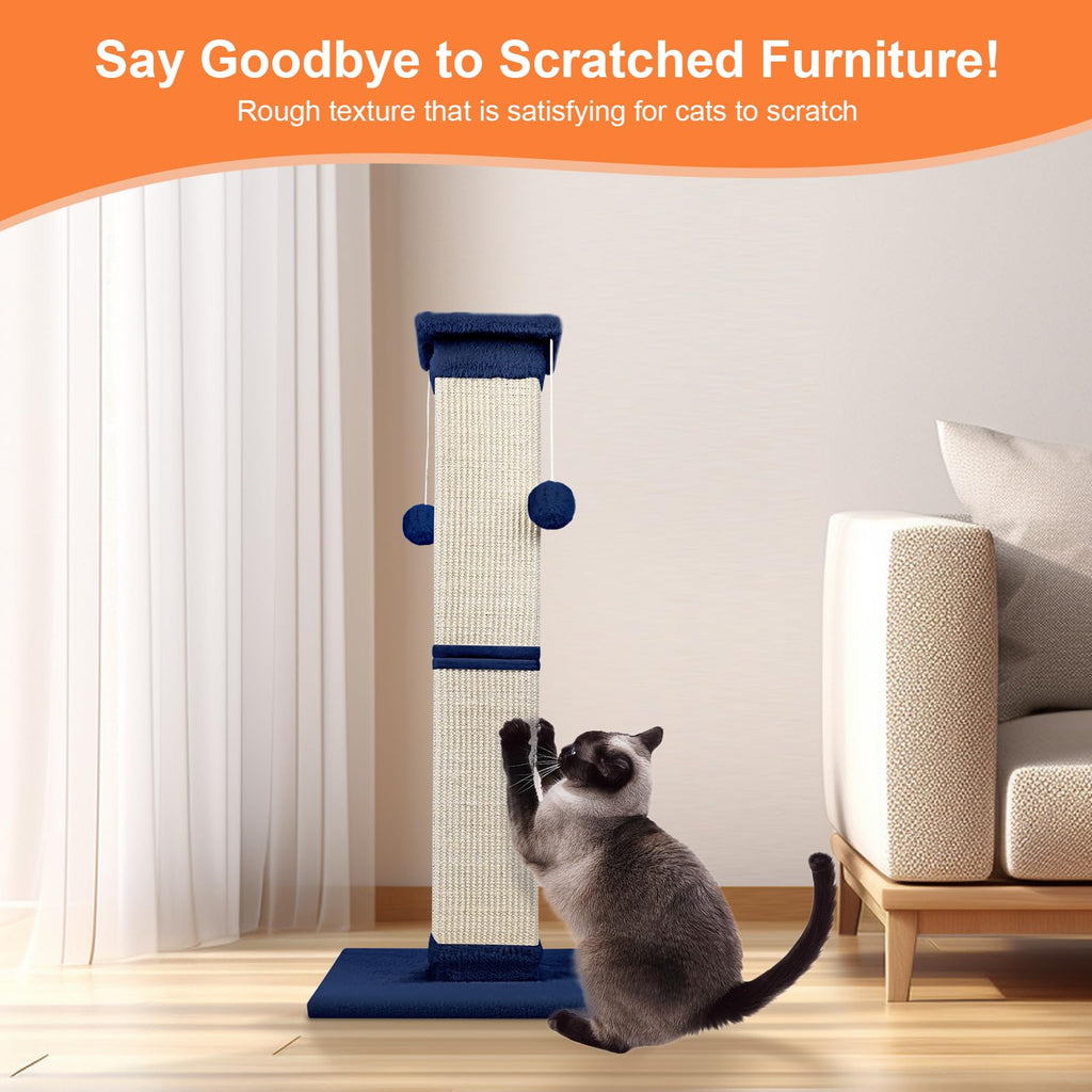 SOCATER Cat Scratching Post 33 Inch Nature Sisal – Large Indoor Scratch Post for All Breeds (Blue)