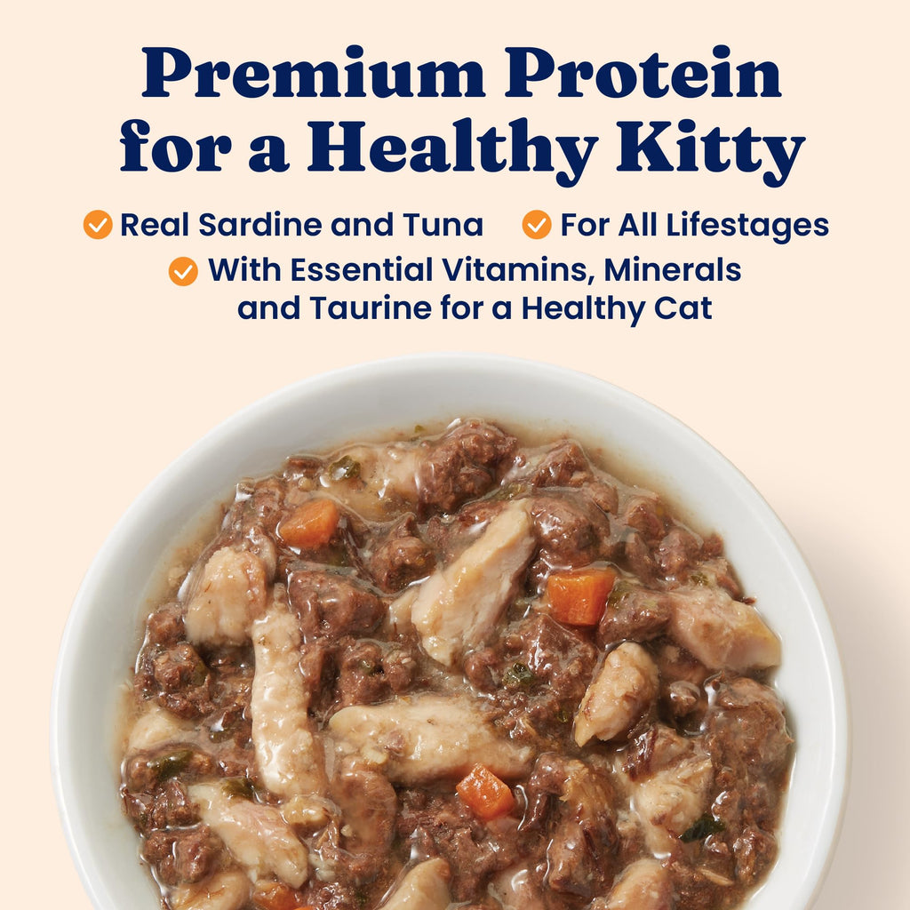 Solid Gold Five Oceans Wet Cat Food Shreds in Gravy — Real Tuna & Sardine, Grain-Free, 16 Count / 6 oz Cans