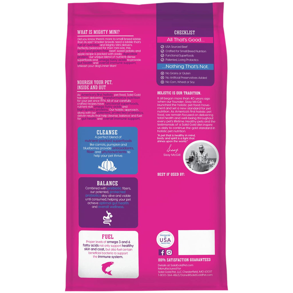 Solid Gold Mighty Mini Small Breed Dry Dog Food – Real Beef, Grain Free, Probiotics | 11 lb