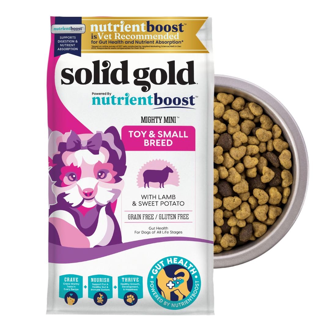 Solid Gold Toy & Small Breed Dry Dog Food Small Bites – Real Lamb, Grain Free, Probiotics, 11lb