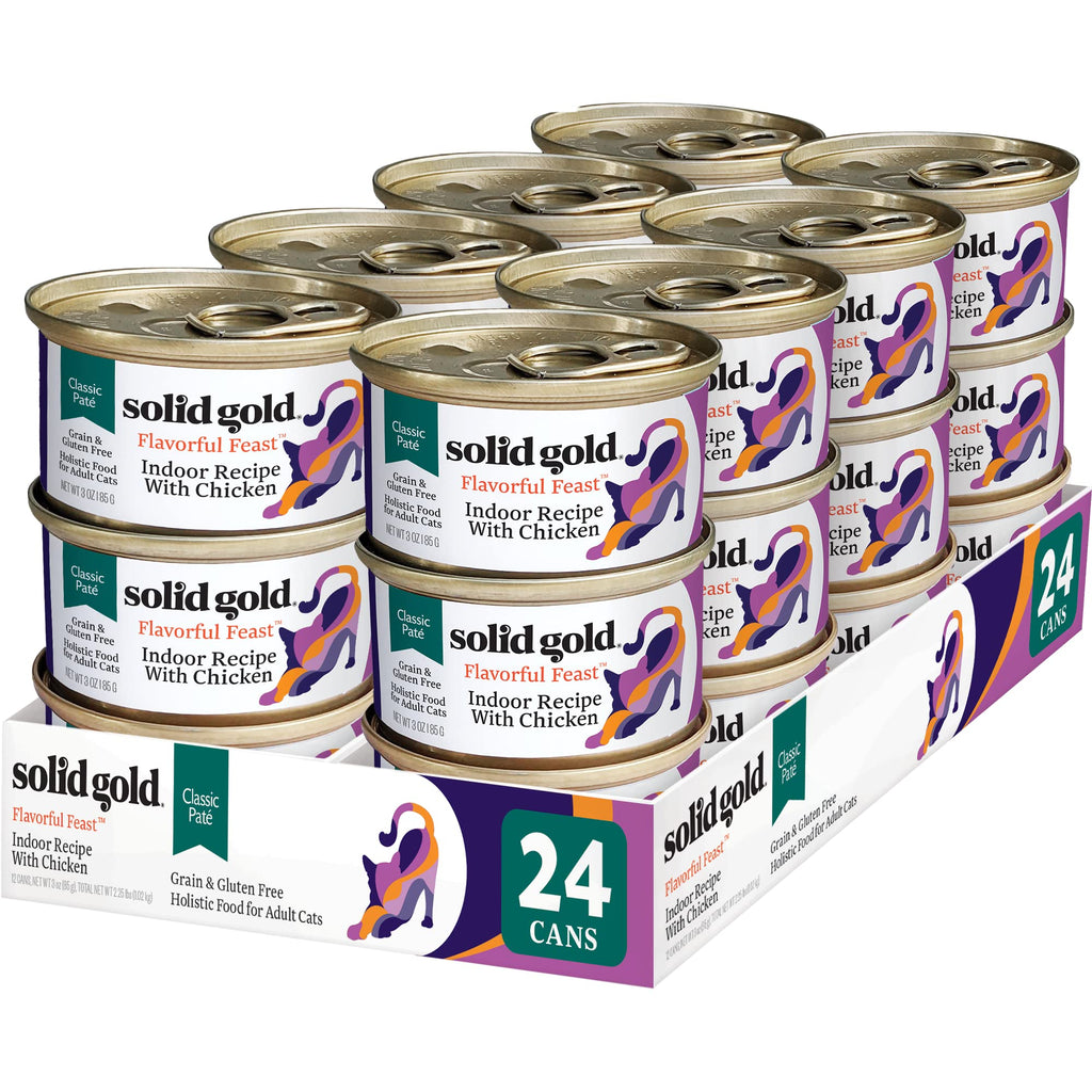 Solid Gold Wet Cat Food Pate for Indoor Cats – Real Chicken, High Moisture, Grain Free (24ct/3oz)