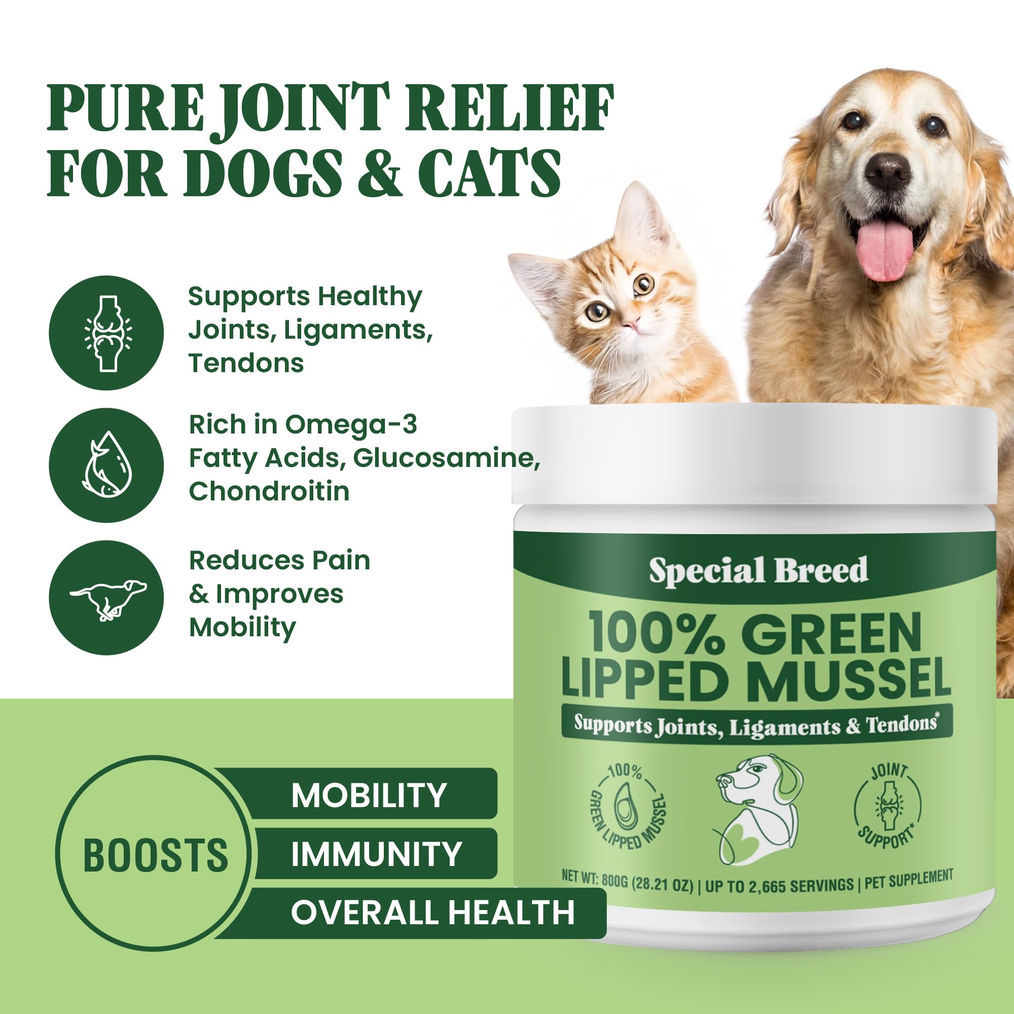 Special Breed Green Lipped Mussel Powder for Dogs & Cats – Natural Joint Support from New Zealand (800g)