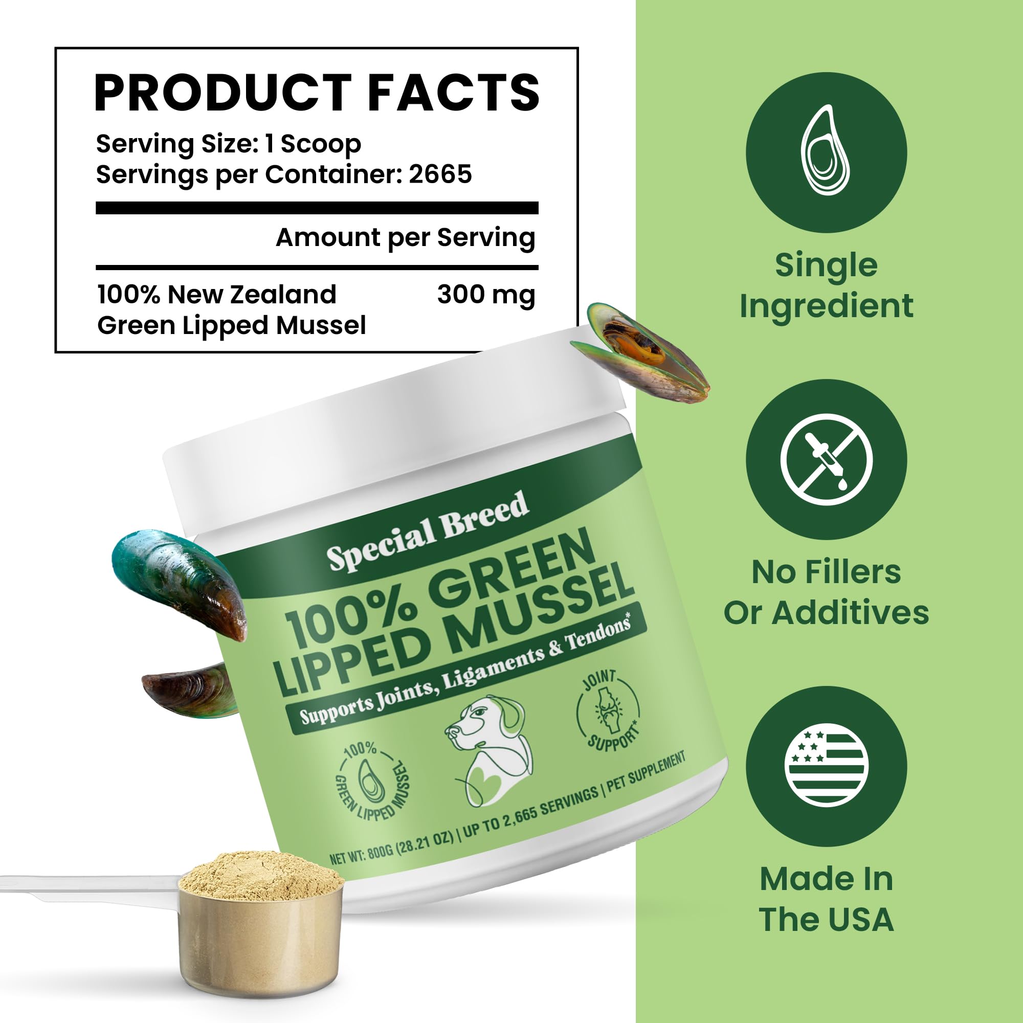Special Breed Green Lipped Mussel Powder for Dogs & Cats – Natural Joint Support from New Zealand (800g)