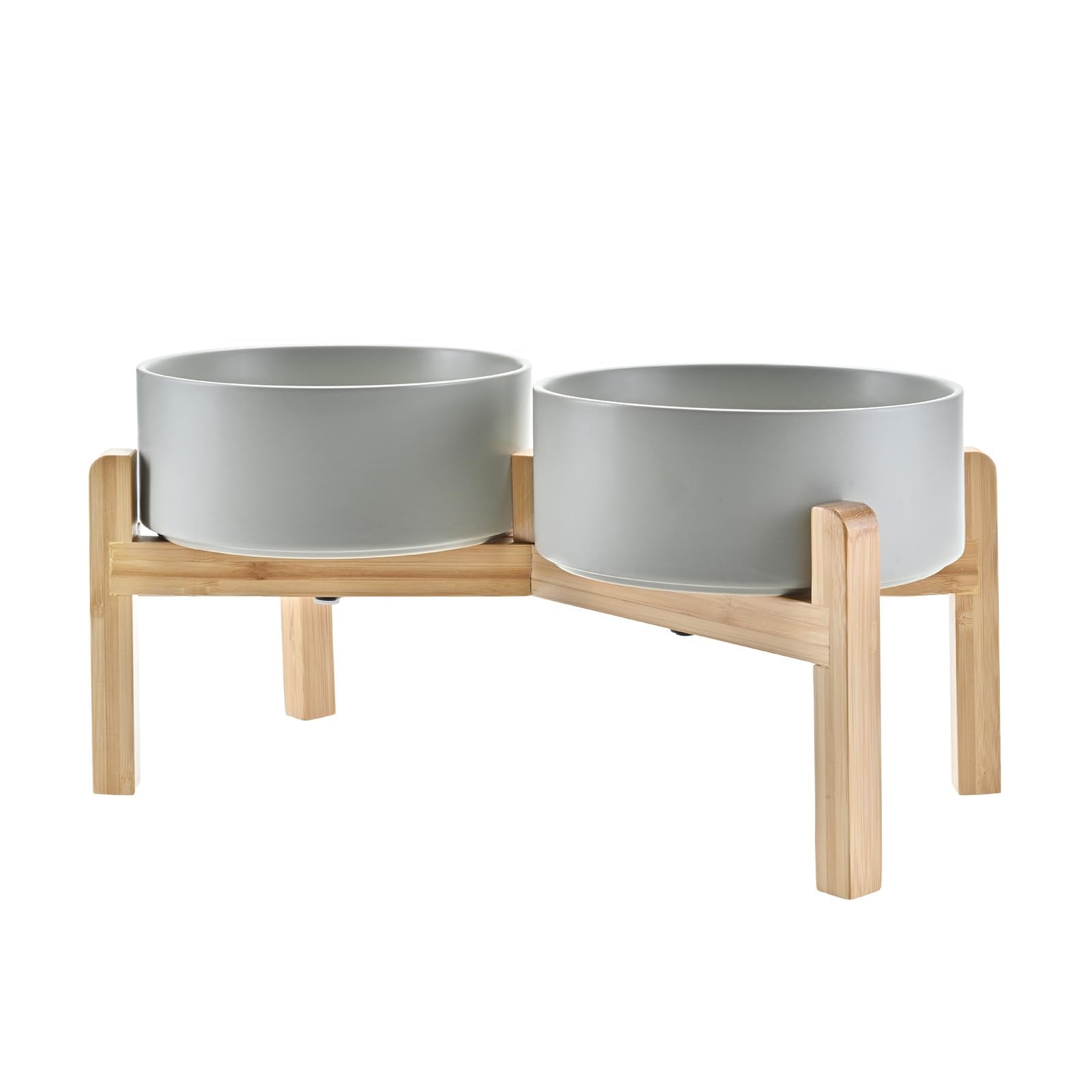 SPUNKYJUNKY Elevated Ceramic Dog Bowls with Bamboo Stand – 42 oz, 7.3-inch, Grey