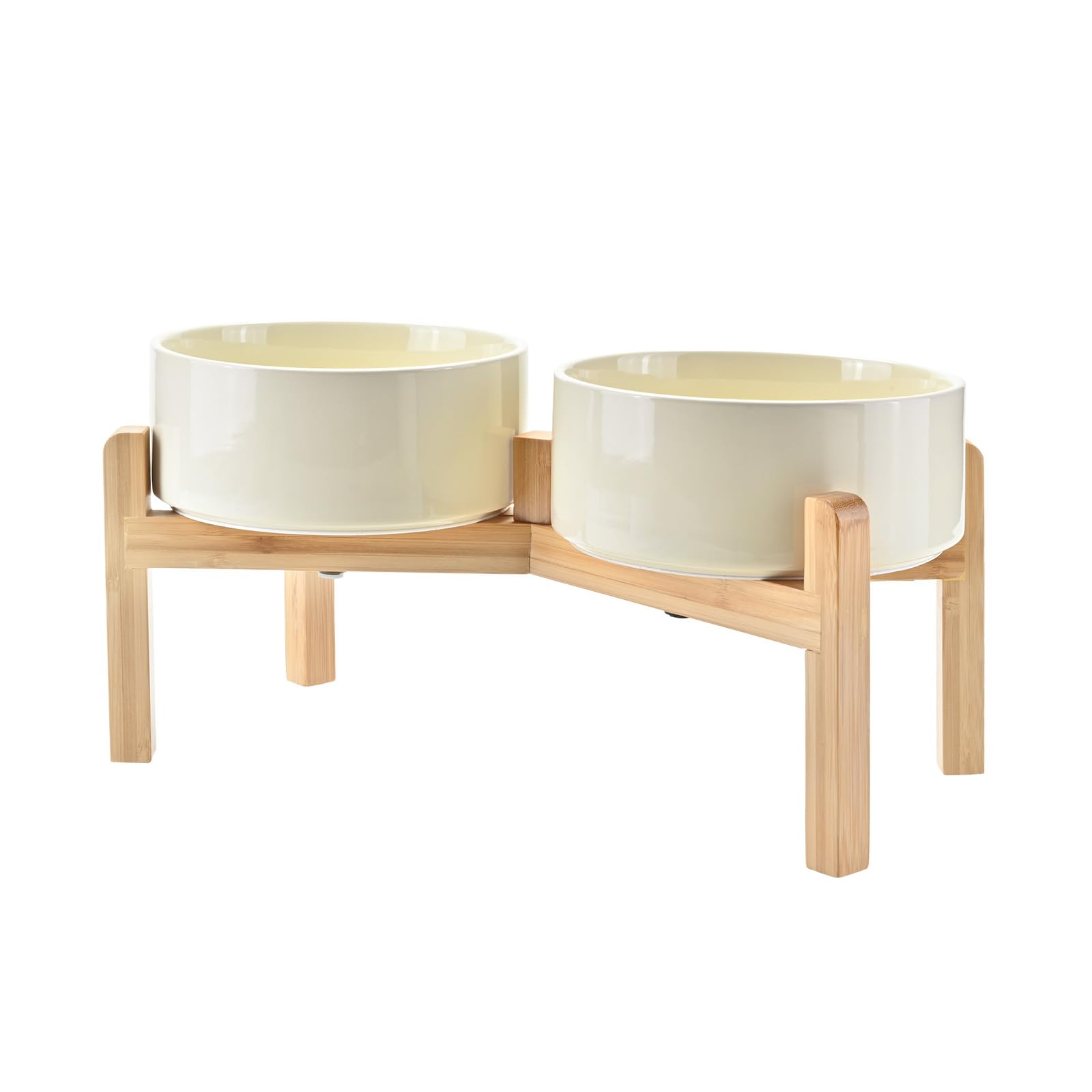 SPUNKYJUNKY Elevated Ceramic Dog Bowls – 7.3-inch, 42 oz, Bamboo Stand | Microwave & Dishwasher Safe