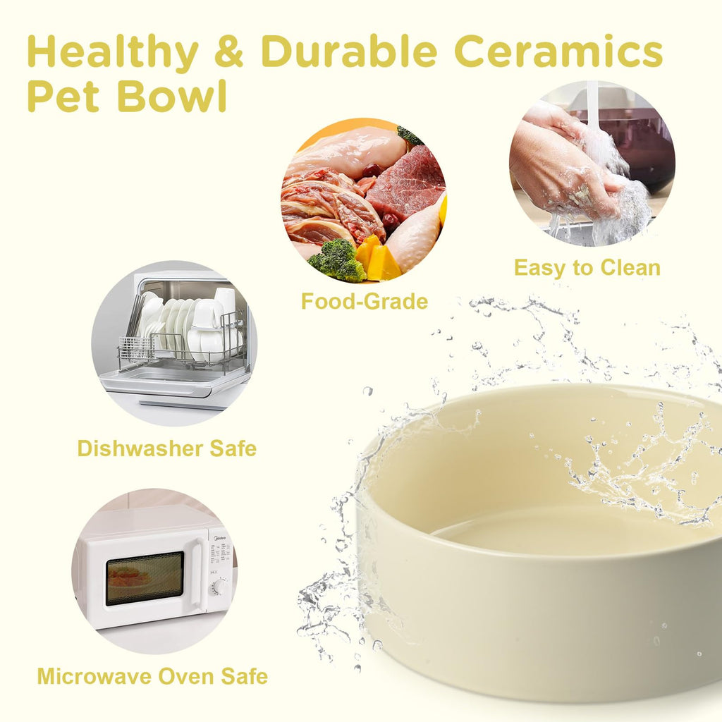 SPUNKYJUNKY Elevated Ceramic Dog Bowls – 7.3-inch, 42 oz, Bamboo Stand | Microwave & Dishwasher Safe