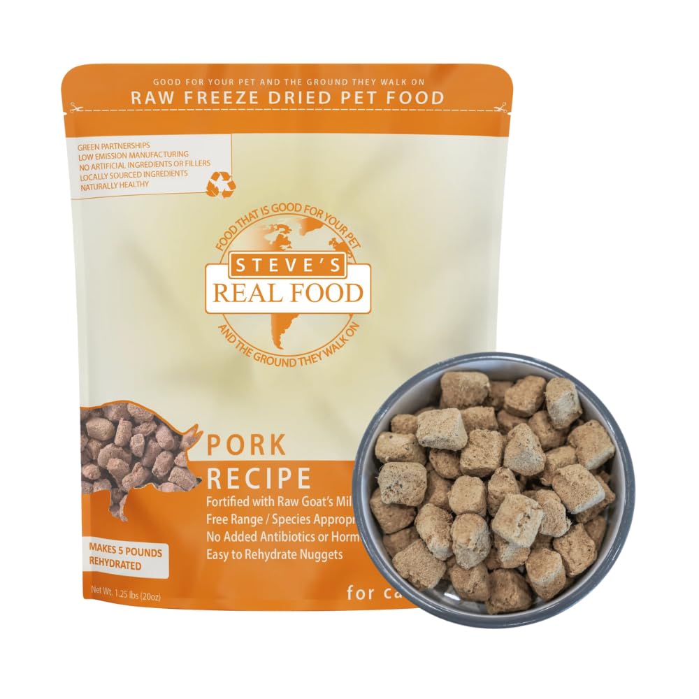 Steve's Real Food Freeze-Dried Raw Nuggets – Pork Recipe (20 oz) | Raw Pet Food for Dogs & Cats