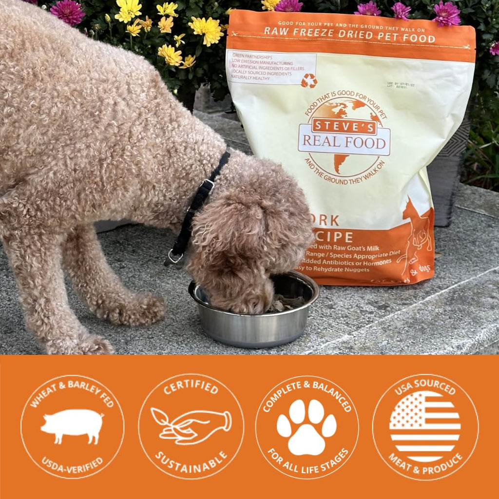 Steve's Real Food Freeze-Dried Raw Nuggets – Pork Recipe (20 oz) | Raw Pet Food for Dogs & Cats