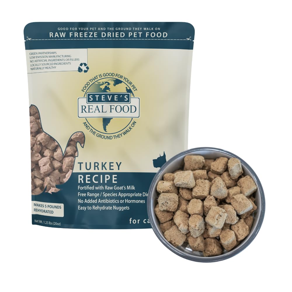 Steve's Real Food Freeze-Dried Raw Nuggets – Turkey Recipe, 20 oz, for Dogs & Cats