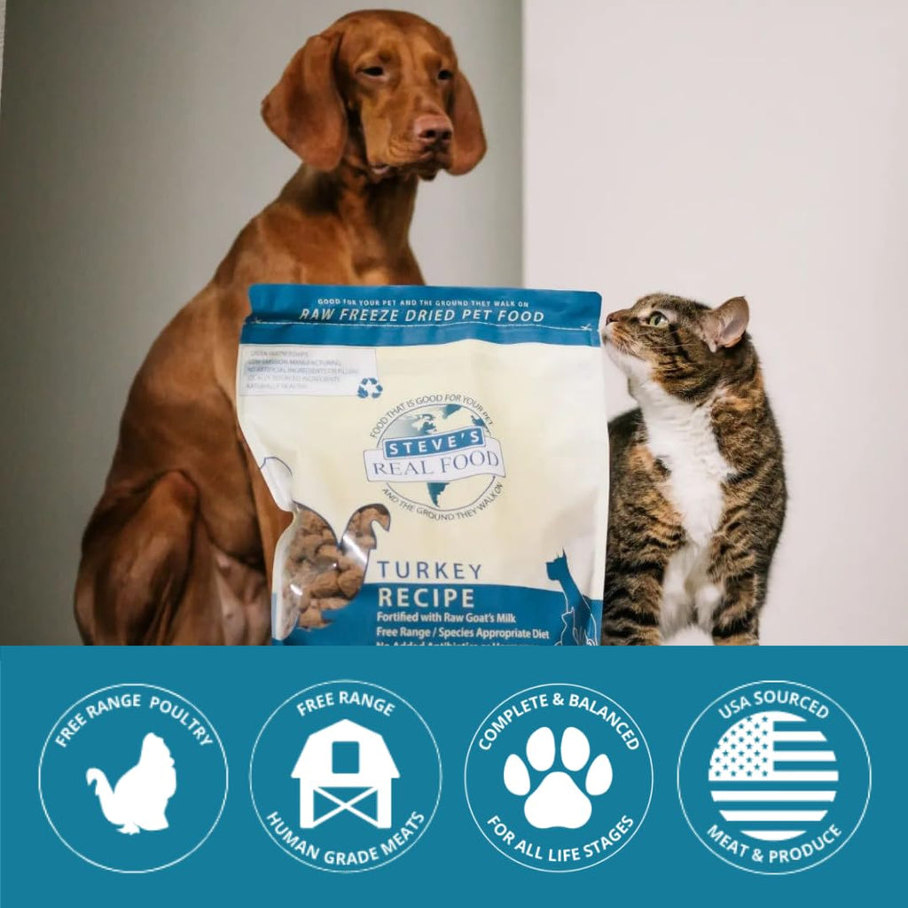 Steve's Real Food Freeze-Dried Raw Nuggets – Turkey Recipe, 20 oz, for Dogs & Cats