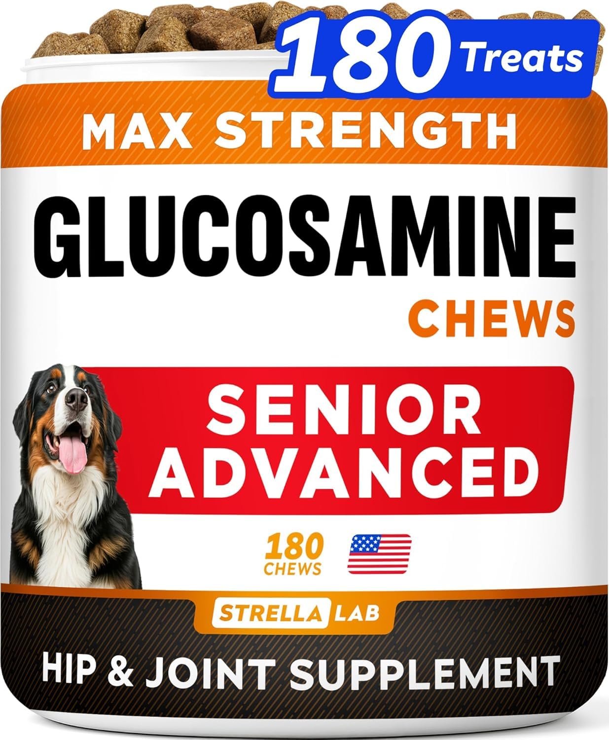 STRELLALAB Senior Dog Joint Supplement - Glucosamine Chondroitin, Bacon Flavor, 180 Count