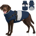 SUNFURA XXL Dog Coat with Built-In Harness | Waterproof Winter Jacket with Furry Collar - Navy 2XL
