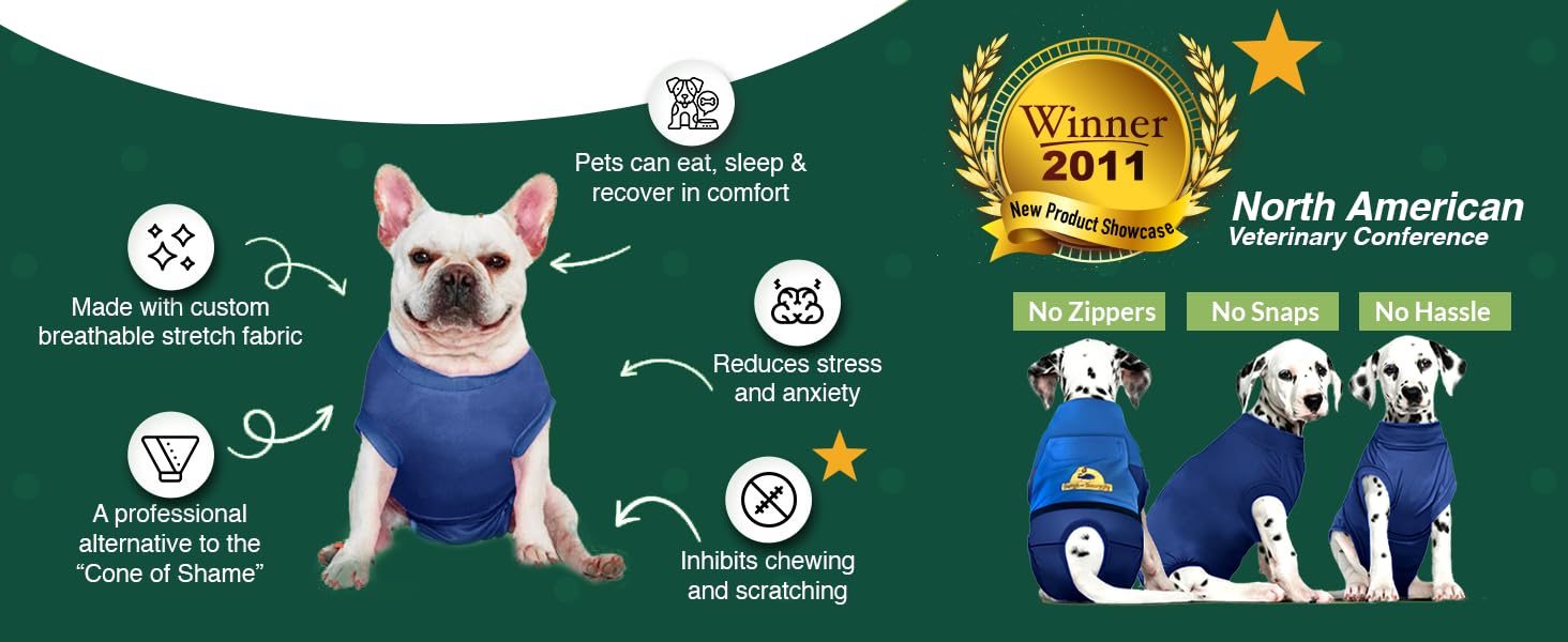 SurgiSnuggly Dog Surgical Recovery Suit – Cone Alternative for Spay/Neuter, 14 Sizes & 7 Colors