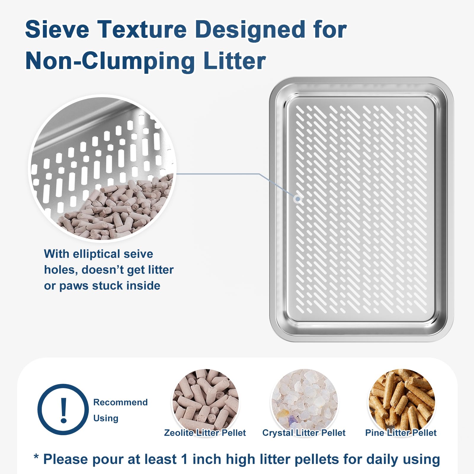Suzzzipaws Stainless Steel Litter Box with Lid — 19.6'' x 13.7'' x 12'', High Sides, Sifting Design, Anti-Leakage