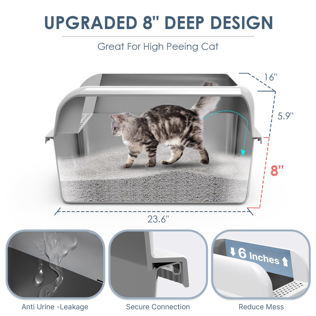 Suzzipaws - 2-pack 8-inch Deep Stainless Steel Litter Box with Lid for Multi-Cat Homes