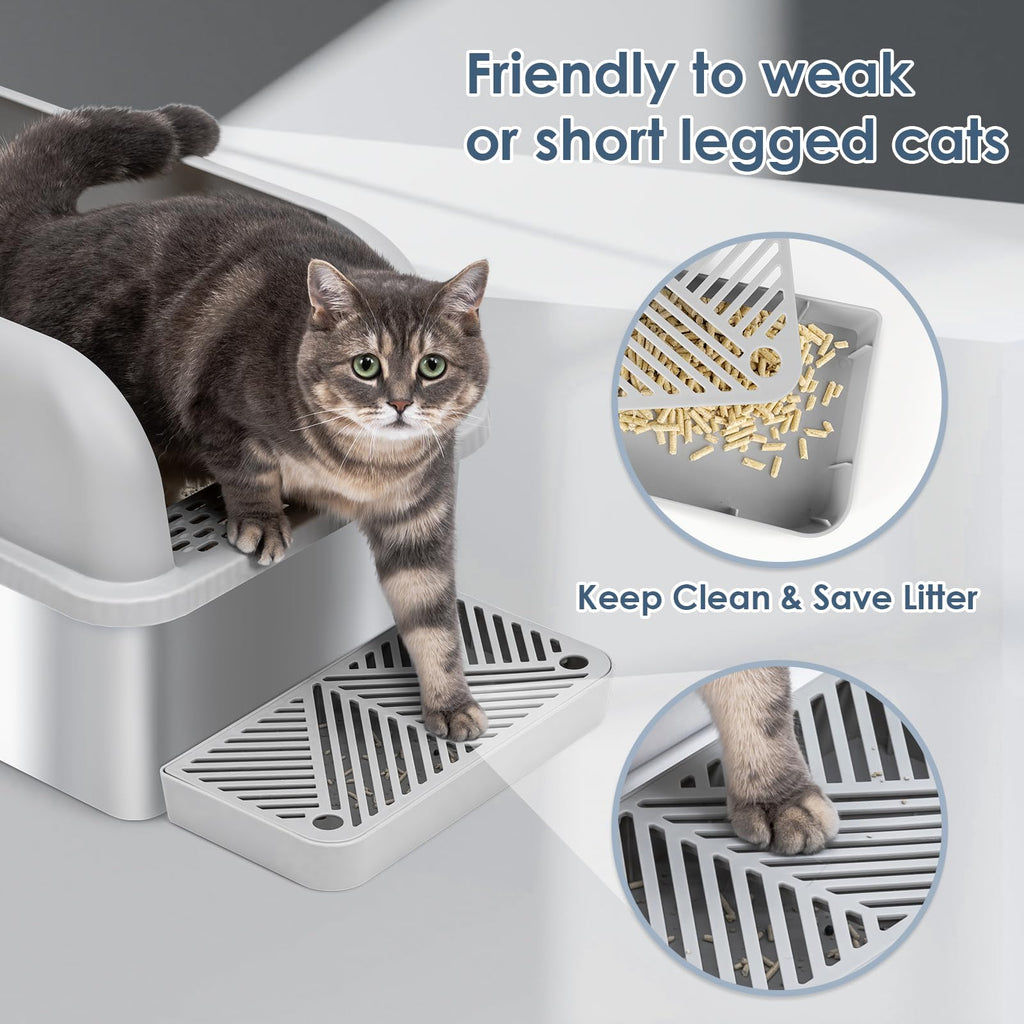 Suzzipaws - 2-pack 8-inch Deep Stainless Steel Litter Box with Lid for Multi-Cat Homes