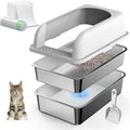Suzzzipaws Stainless Steel Litter Box with Lid — 19.6'' x 13.7'' x 12'', High Sides, Sifting Design, Anti-Leakage
