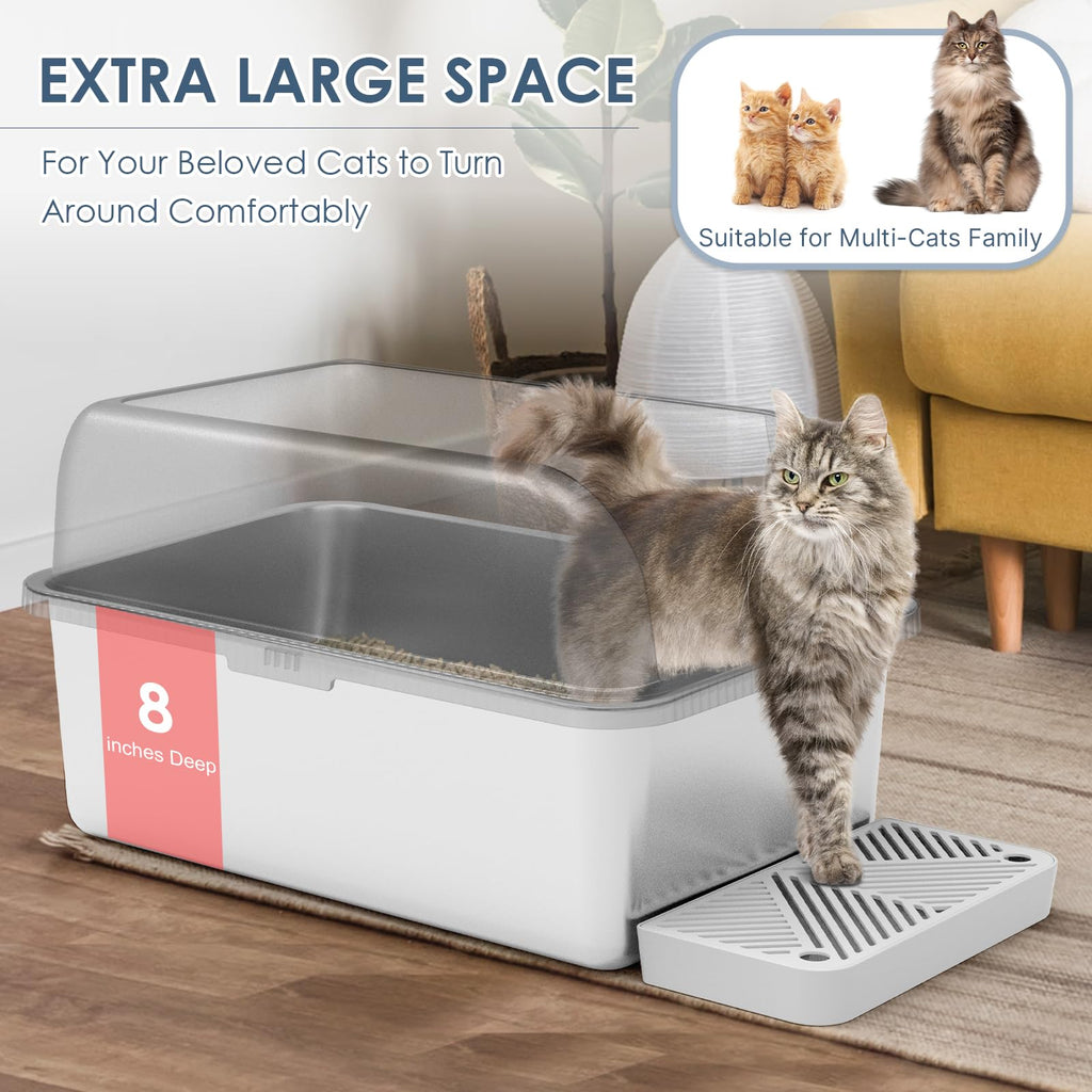 Suzzipaws - 2-pack 8-inch Deep Stainless Steel Litter Box with Lid for Multi-Cat Homes