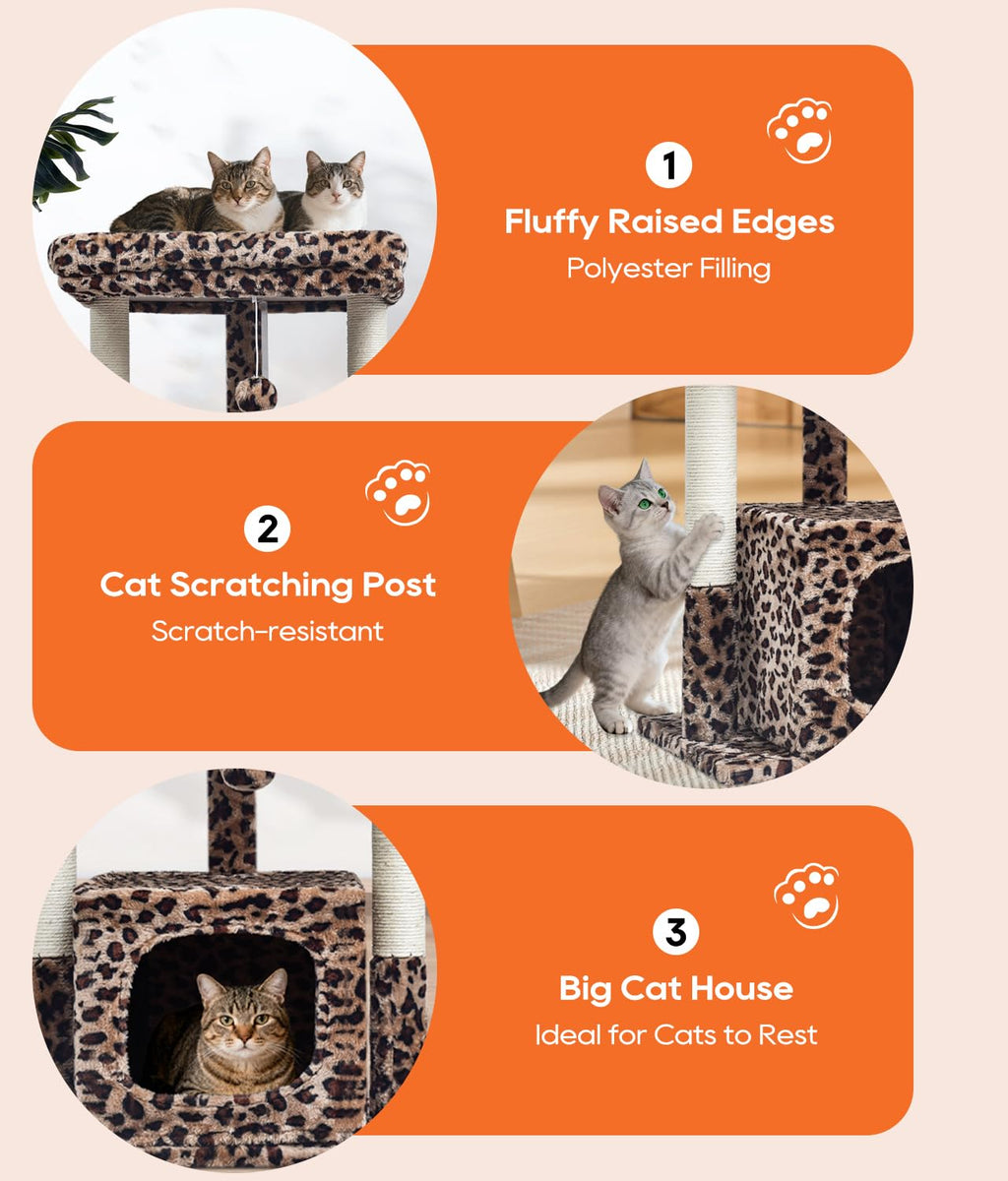 SYANDLVY 27-Inch Cat Tree for Indoor Cats – Leopard Print Activity Tower with Scratching Posts