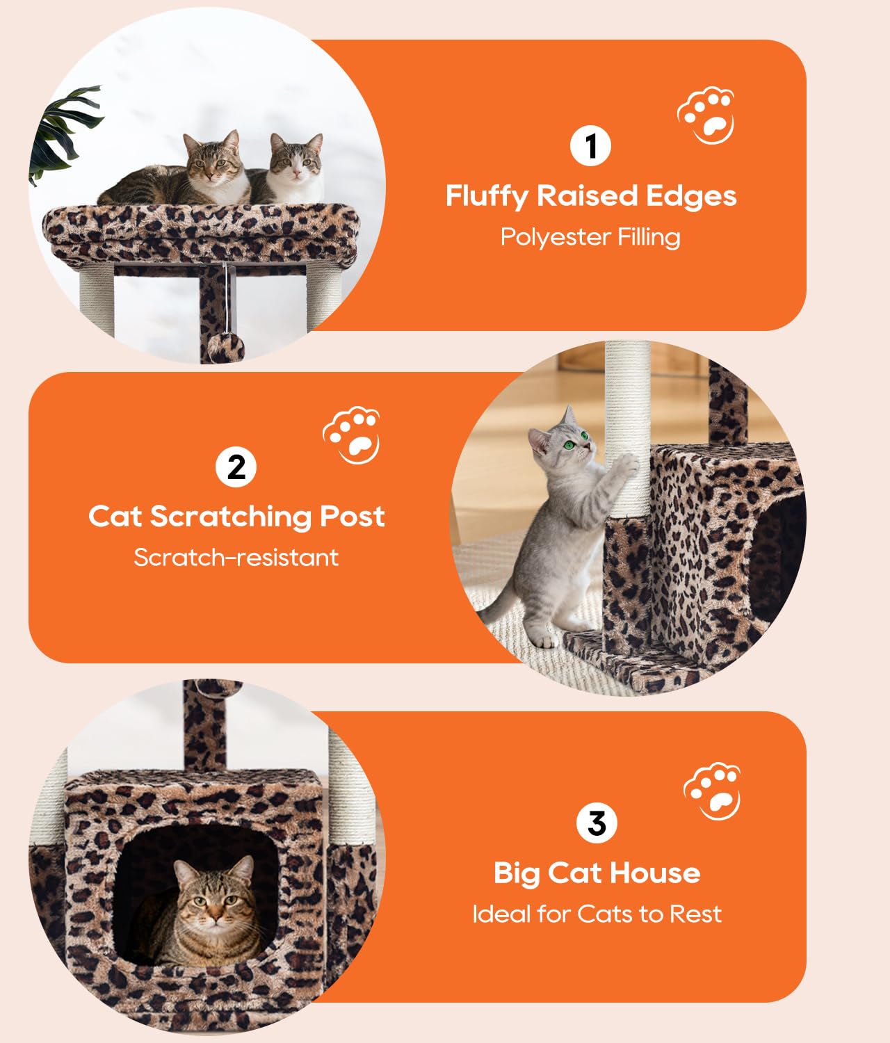 SYANDLVY 27-Inch Cat Tree for Indoor Cats – Leopard Print Activity Tower with Scratching Posts