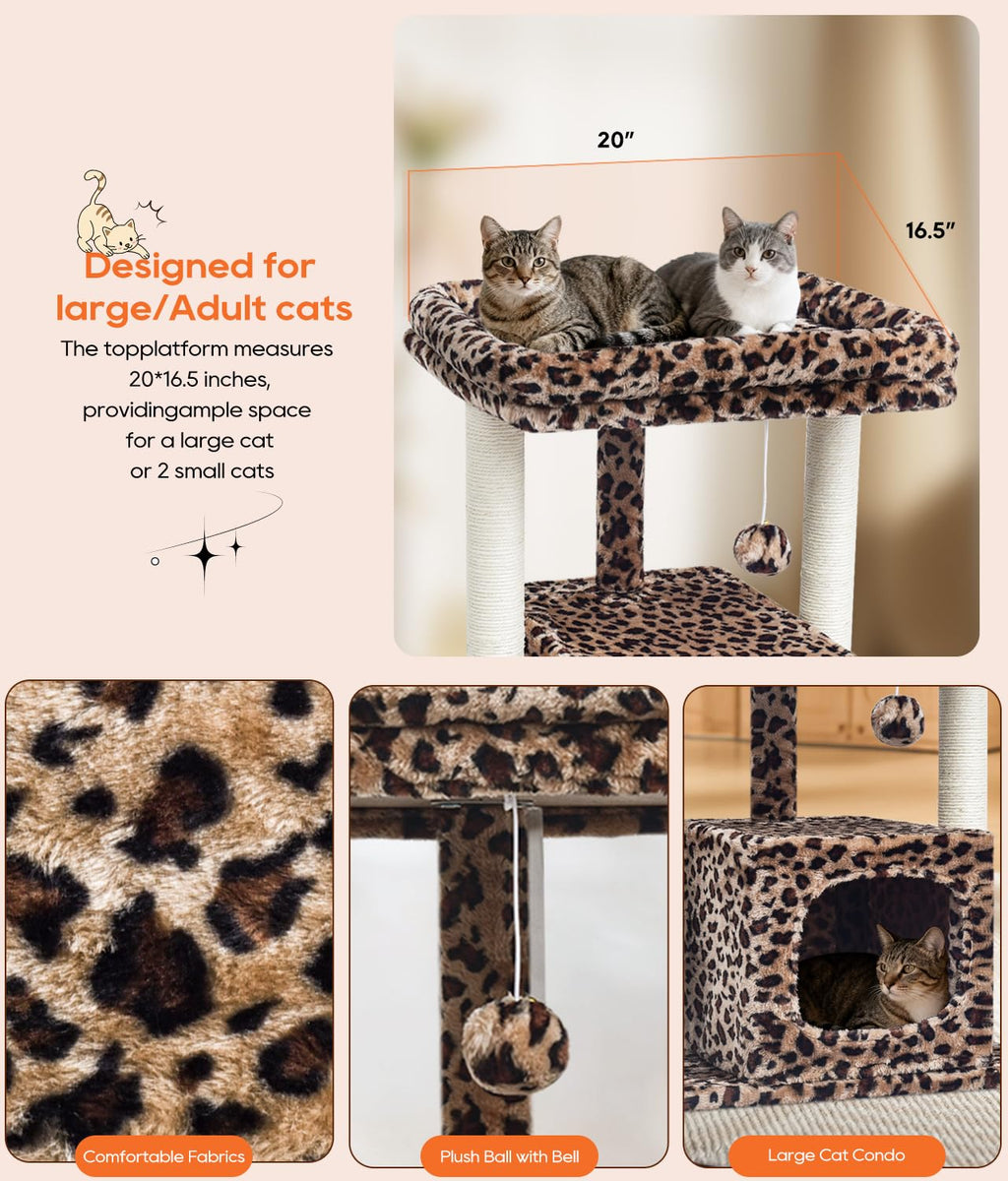 SYANDLVY 27-Inch Cat Tree for Indoor Cats – Leopard Print Activity Tower with Scratching Posts
