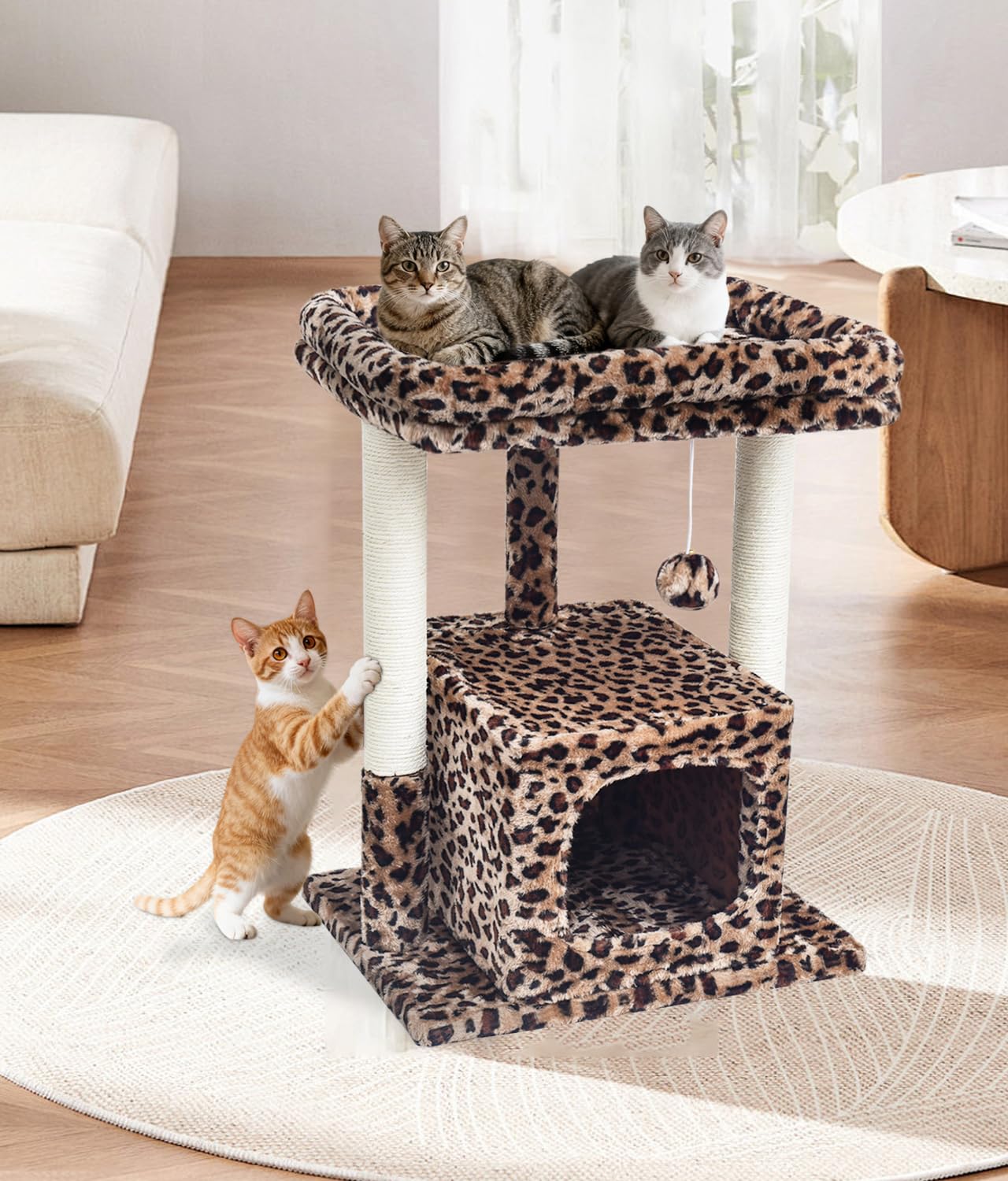 SYANDLVY 27-Inch Cat Tree for Indoor Cats – Leopard Print Activity Tower with Scratching Posts